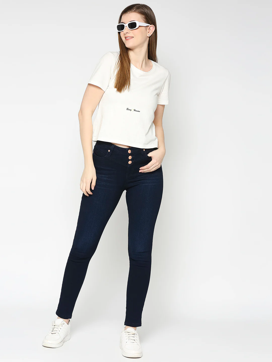 Dark Blue Mid Rise Skinny Fit Women's Denim By Being Human Clothing - Image 6