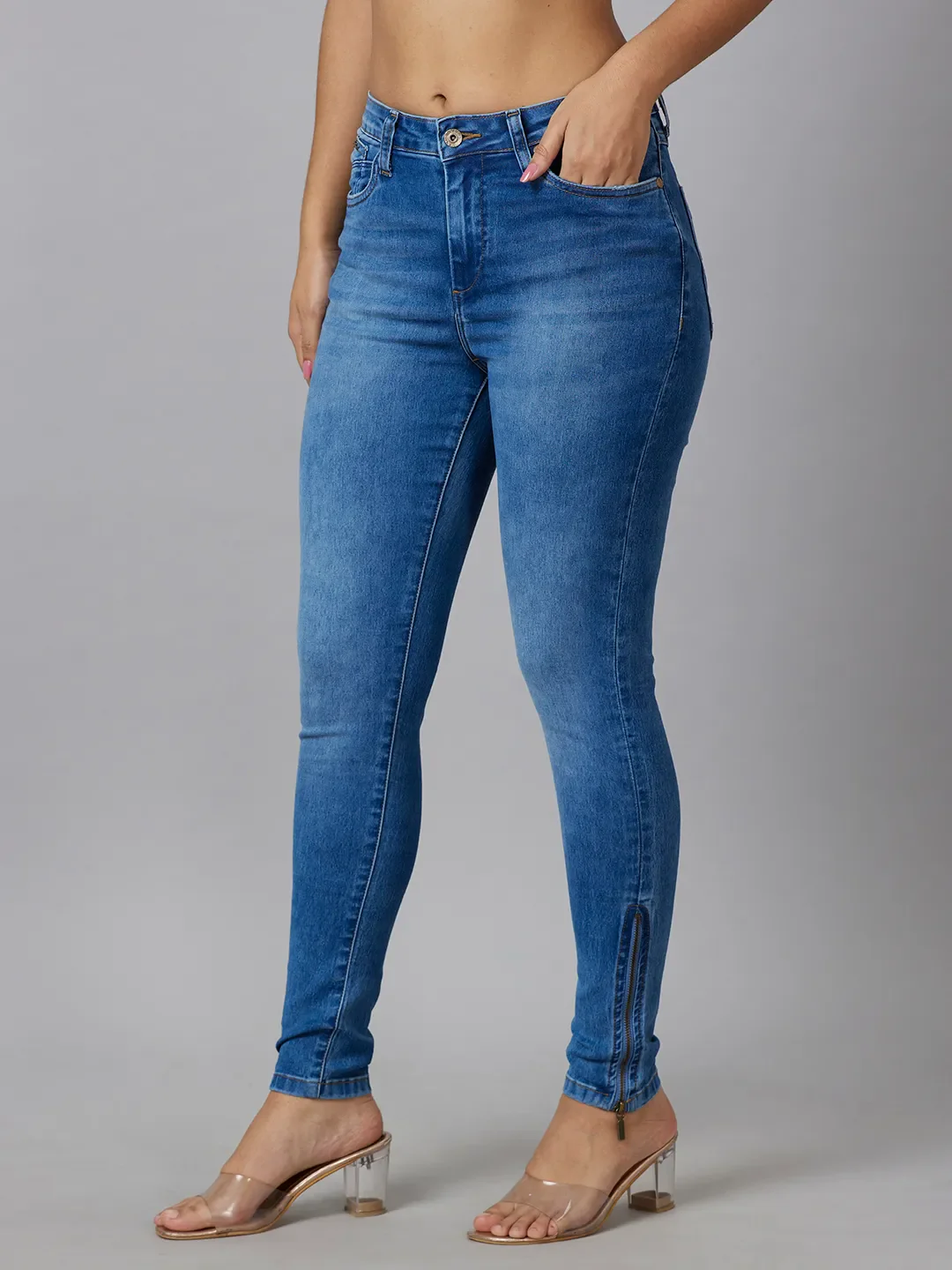 Blue Mid Rise Super Skinny Fit Women's Denim By Being Human Clothing - Image 4