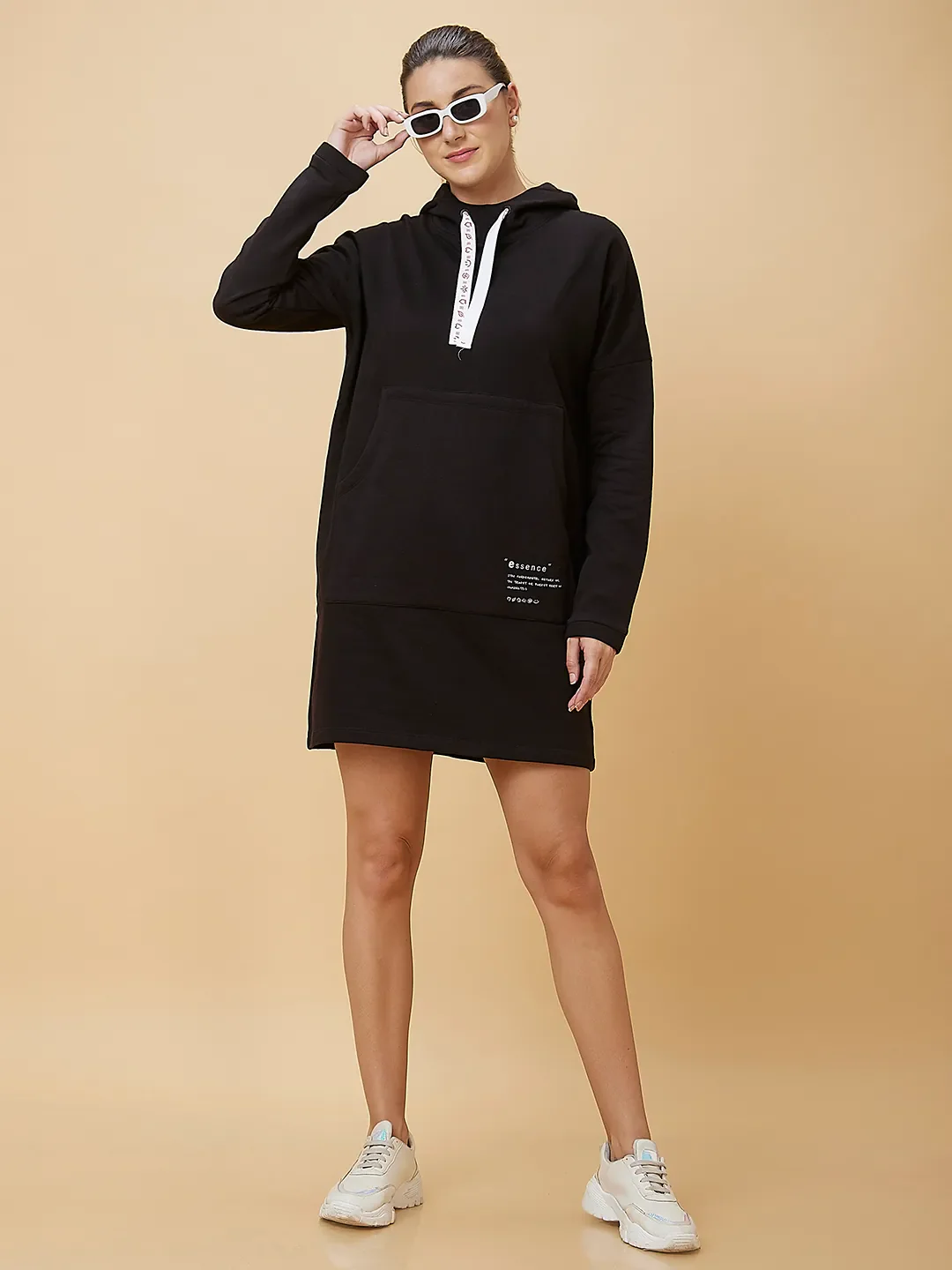 Black Oversized Long Sleeve Women's Dress By Being Human Clothing - Image 6