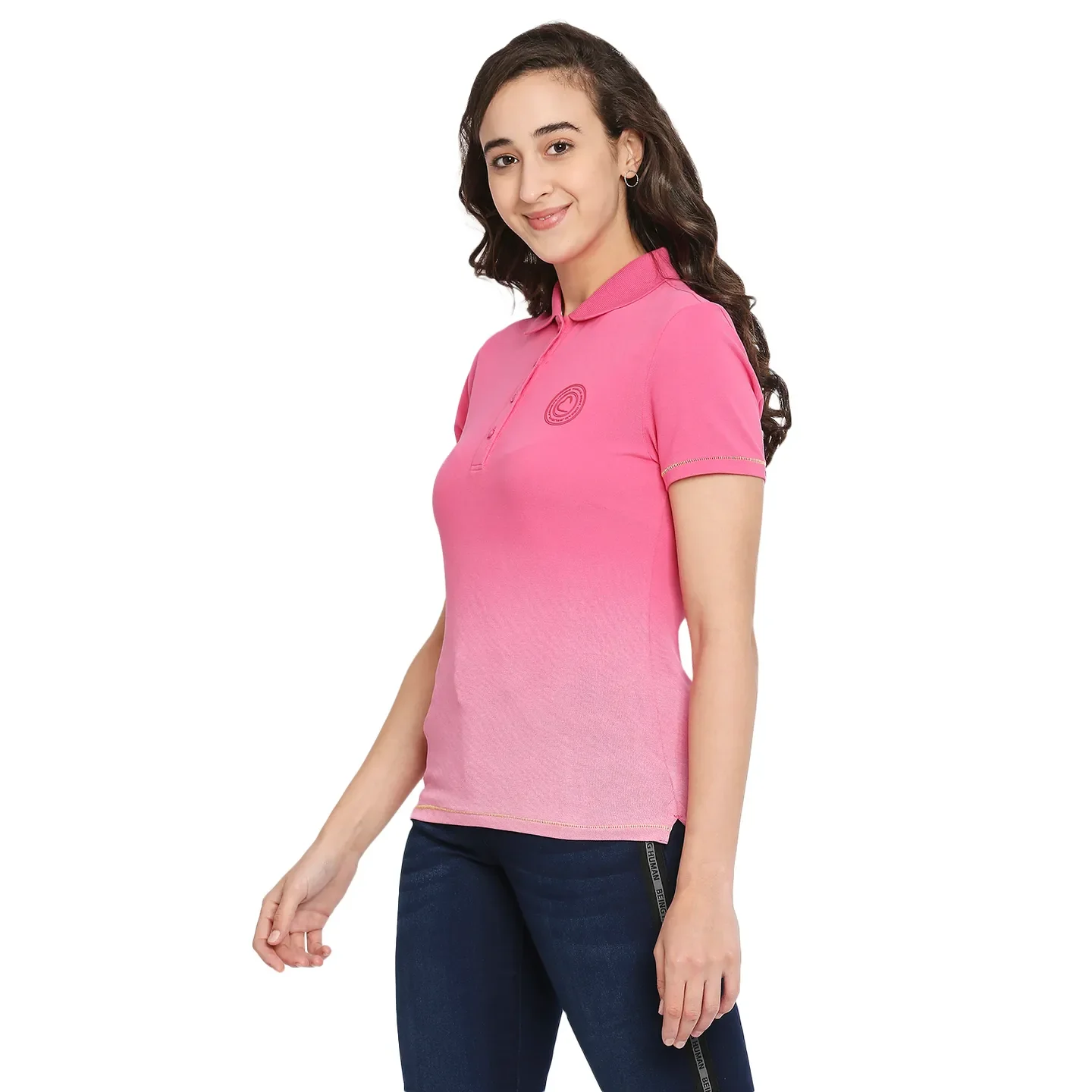 Pink Semi Fit Polo Collar Short Sleeves Cotton Women's T-Shirt by Being Human Clothing - Image 2