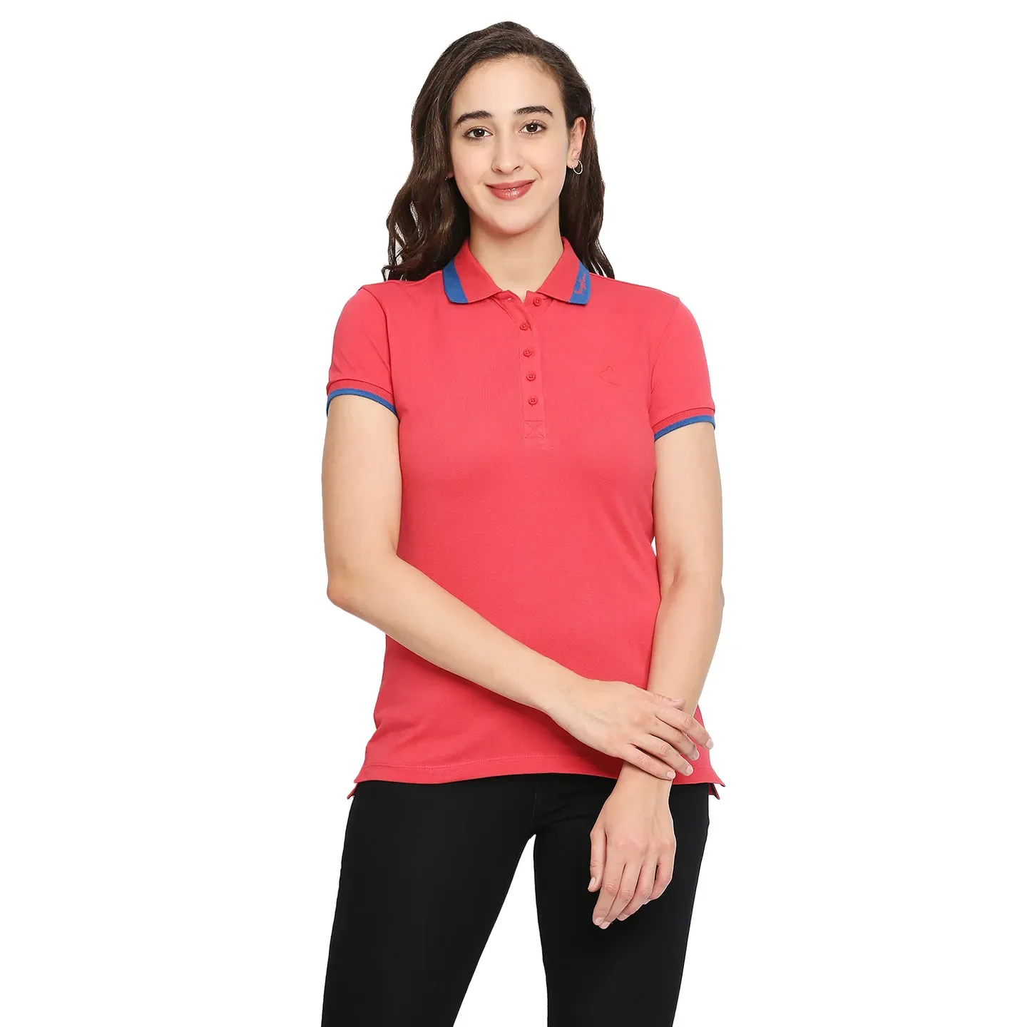 Pink Semi Fit Polo Collar Short Sleeves Cotton Women's T-Shirt by Being Human Clothing