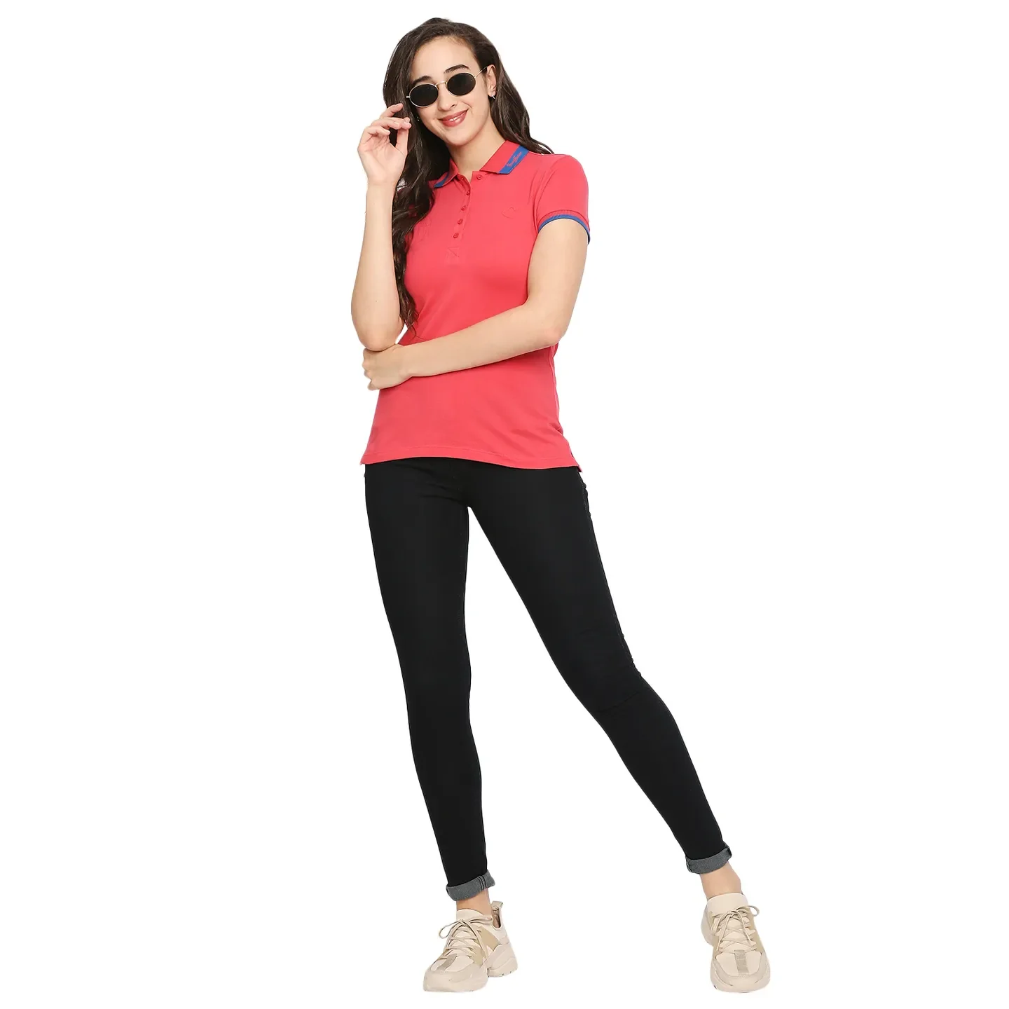 Pink Semi Fit Polo Collar Short Sleeves Cotton Women's T-Shirt by Being Human Clothing - Image 6
