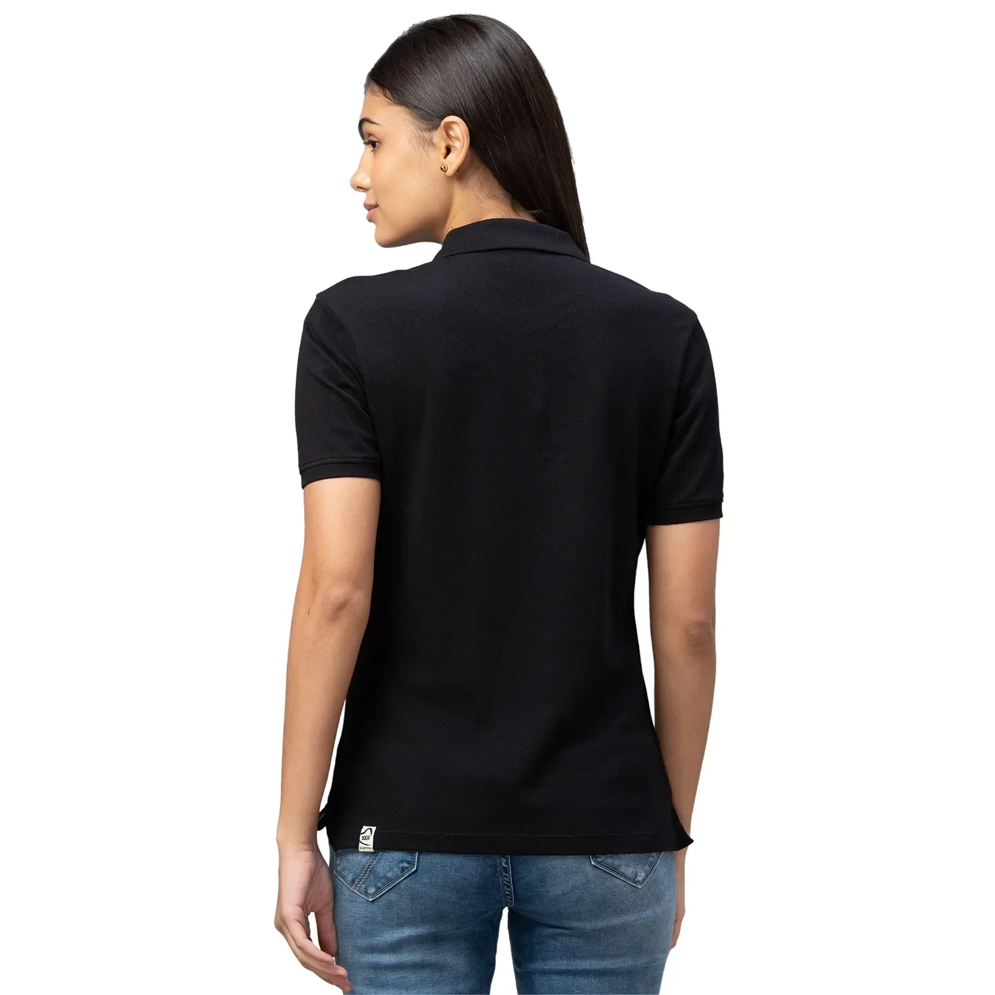 Black Semi Fit Polo Collar Short Sleeves Cotton Women's T-Shirt by Being Human Clothing - Image 3