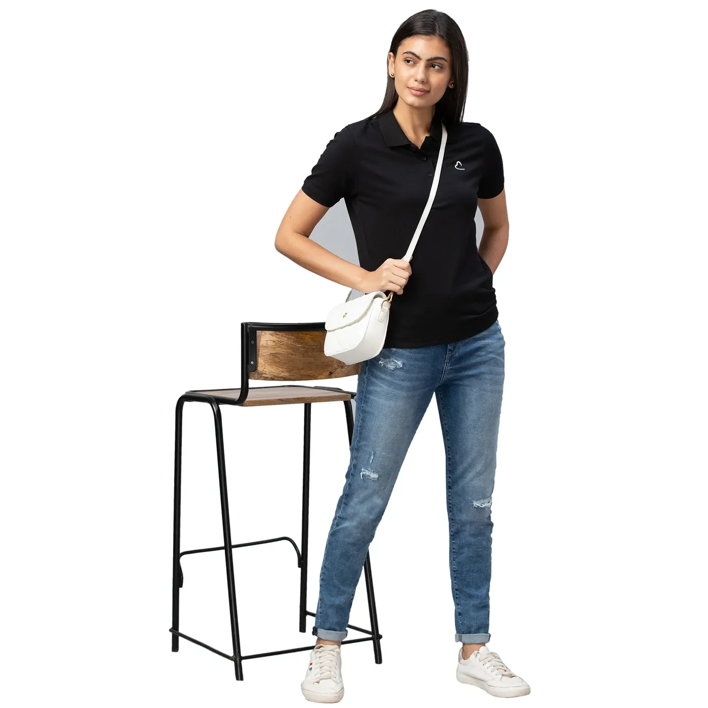 Black Semi Fit Polo Collar Short Sleeves Cotton Women's T-Shirt by Being Human Clothing - Image 6
