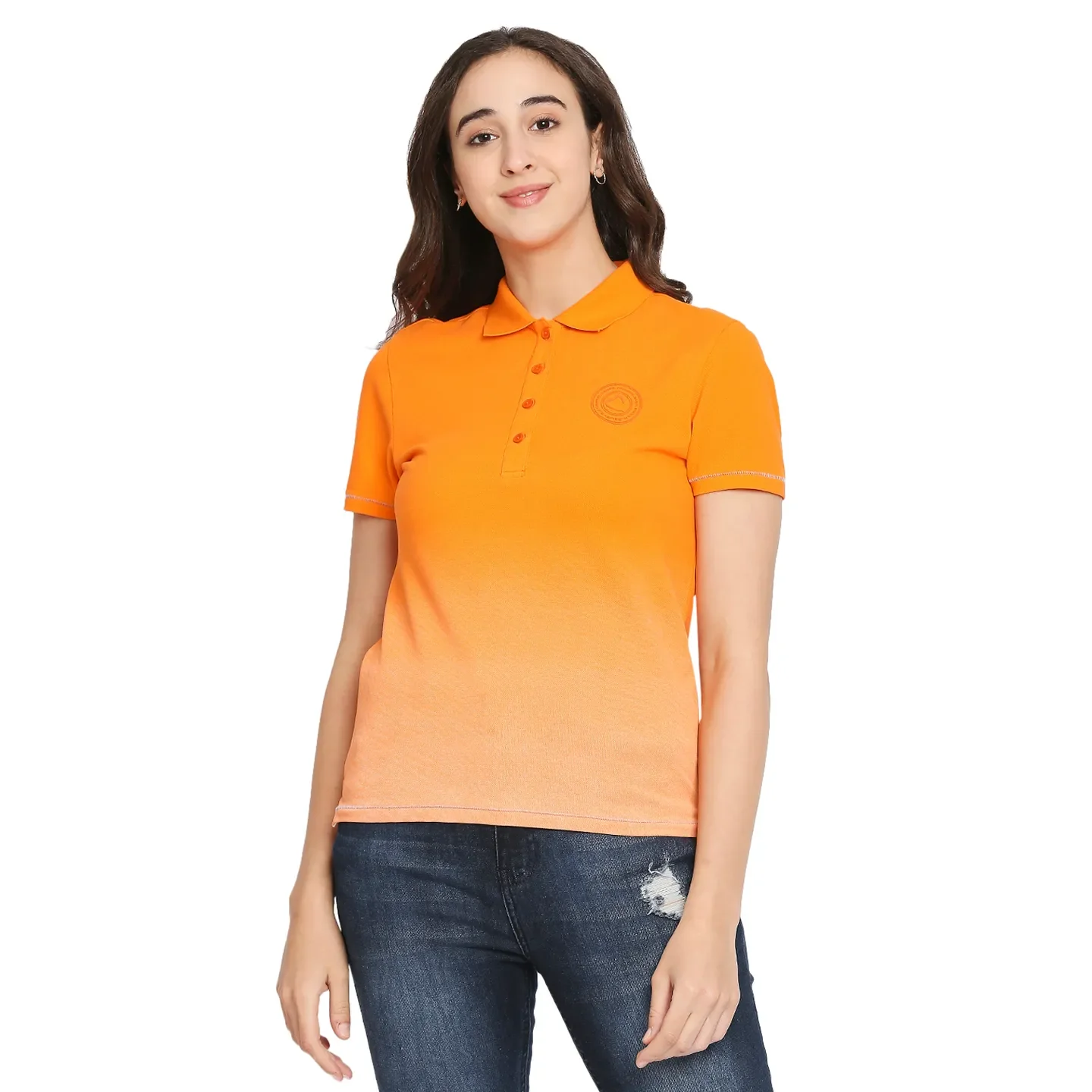 Orange Semi Fit Women's Cotton Polo T-Shirt By Being Human Clothing