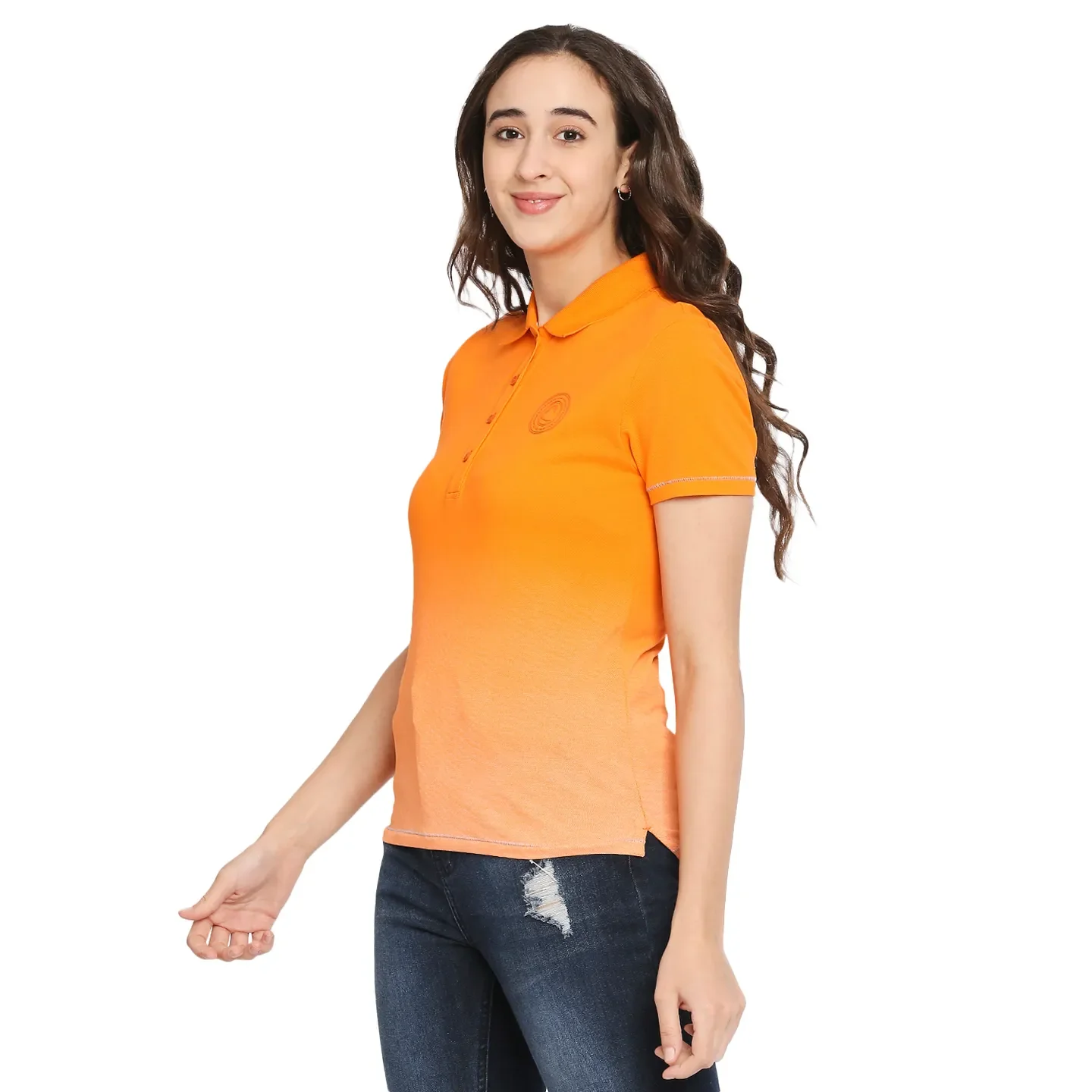 Orange Semi Fit Women's Cotton Polo T-Shirt By Being Human Clothing - Image 2
