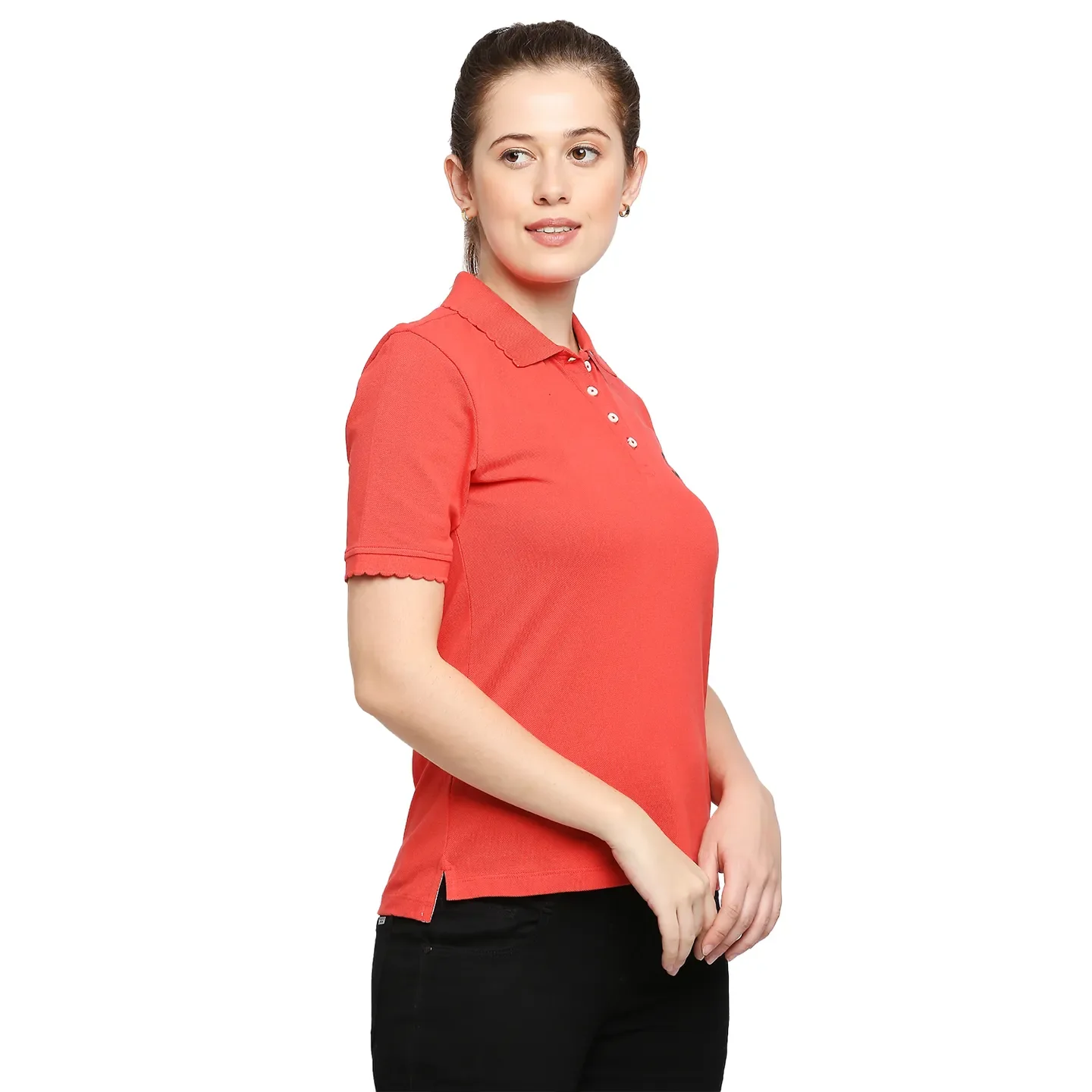 Red Semi Fit Polo Collar Short Sleeves Micro Pique Women's T-Shirt by Being Human Clothing - Image 3