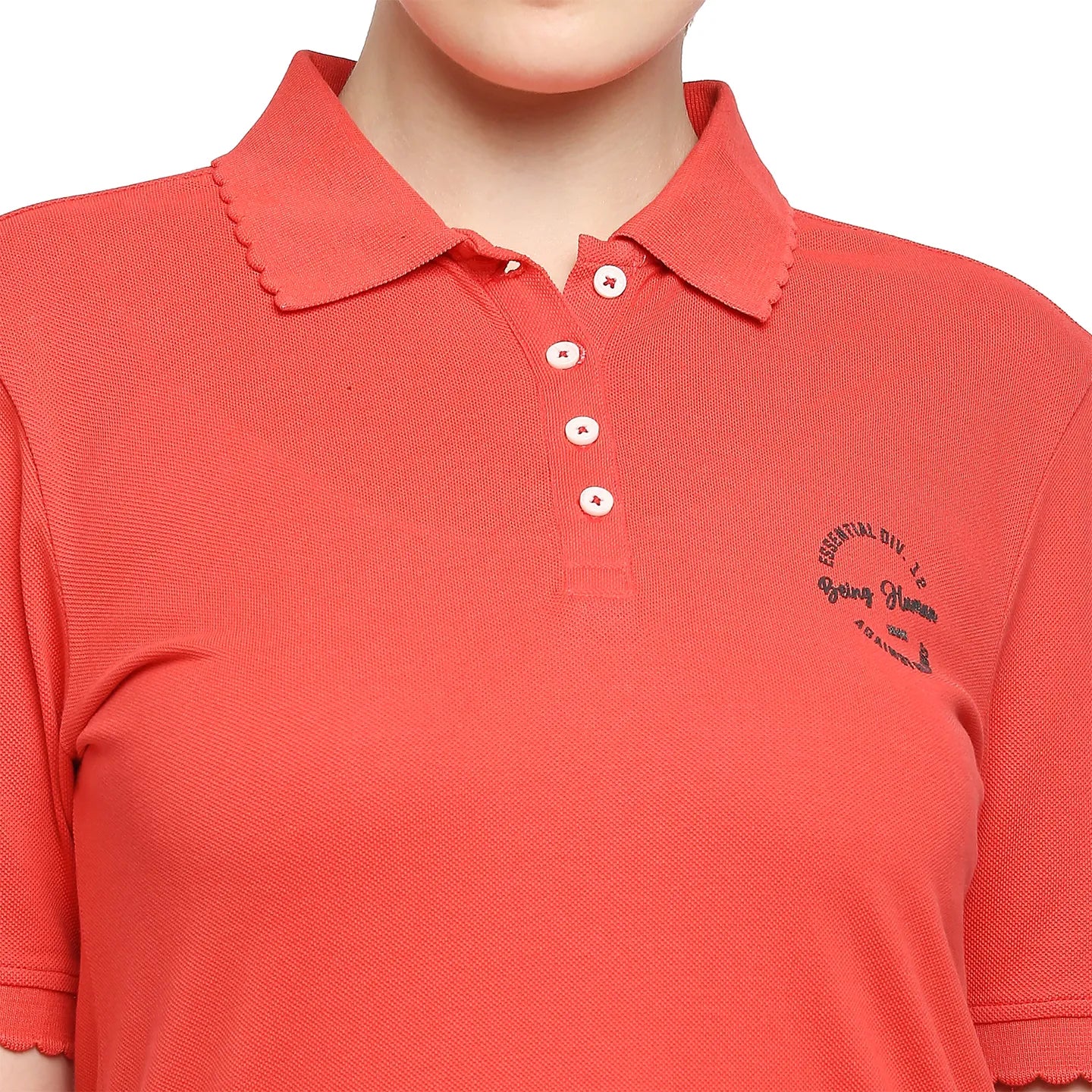 Red Semi Fit Polo Collar Short Sleeves Micro Pique Women's T-Shirt by Being Human Clothing - Image 5