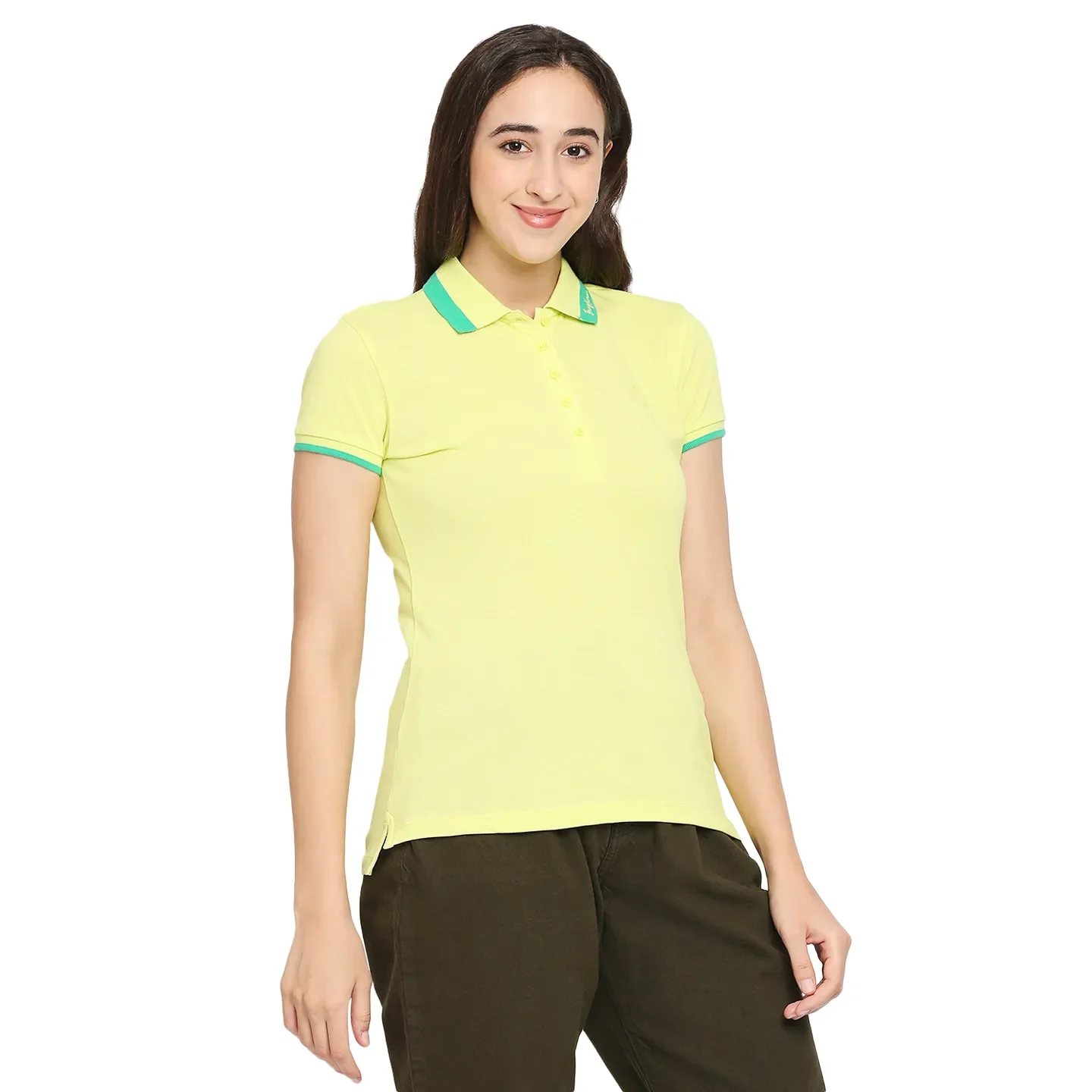 Yellow Semi Fit Polo Collar Short Sleeves Cotton Women's T-Shirt by Being Human Clothing - Image 3
