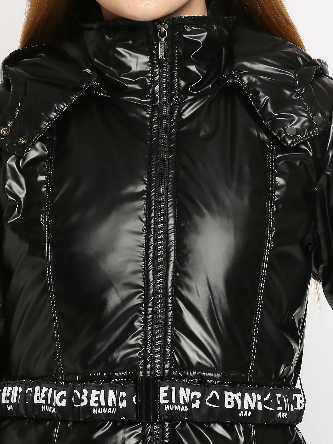Black Regular Fit Long Sleeves Pu Women's Jacket by Being Human Clothing - Image 4