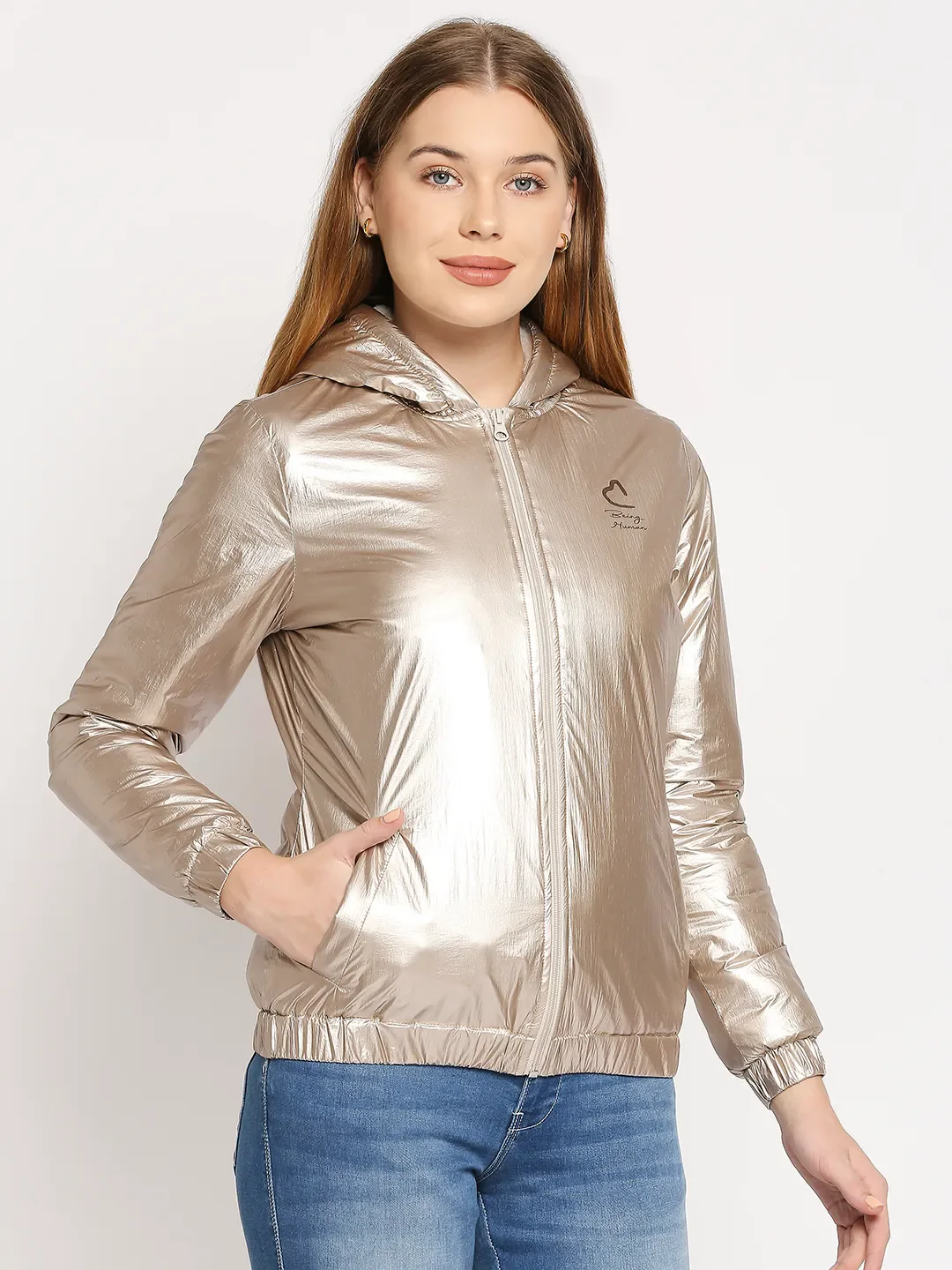 Yellow Regular Fit Long Sleeves Nylon Women's Jacket by Being Human Clothing - Image 2