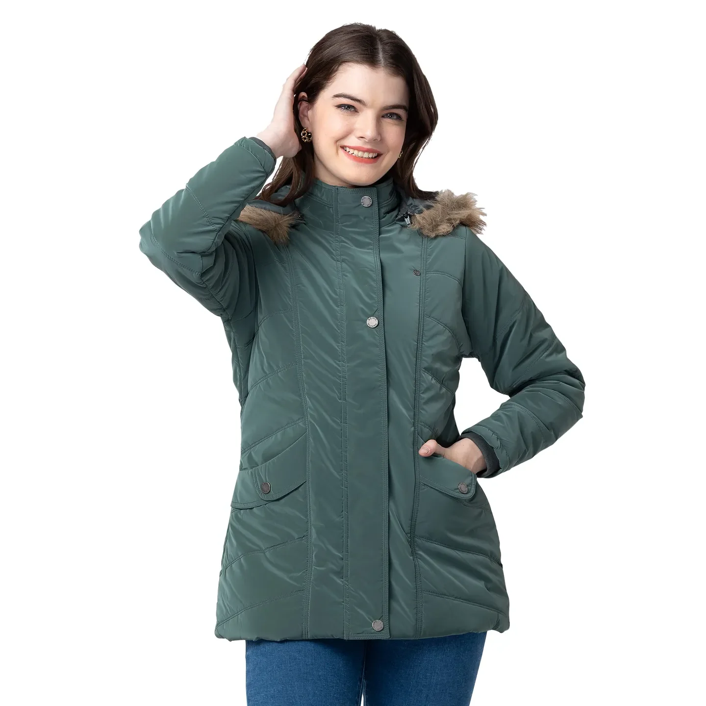 Green Regular Fit Long Sleeves Polyester Women's Jacket by Being Human Clothing