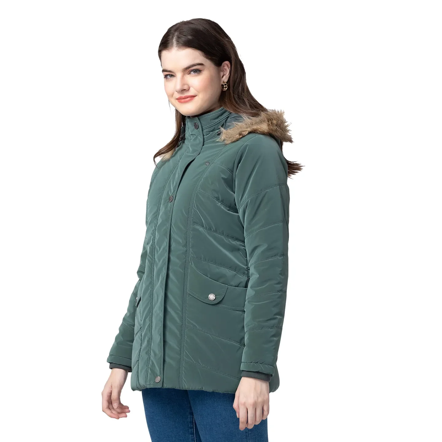 Green Regular Fit Long Sleeves Polyester Women's Jacket by Being Human Clothing - Image 2