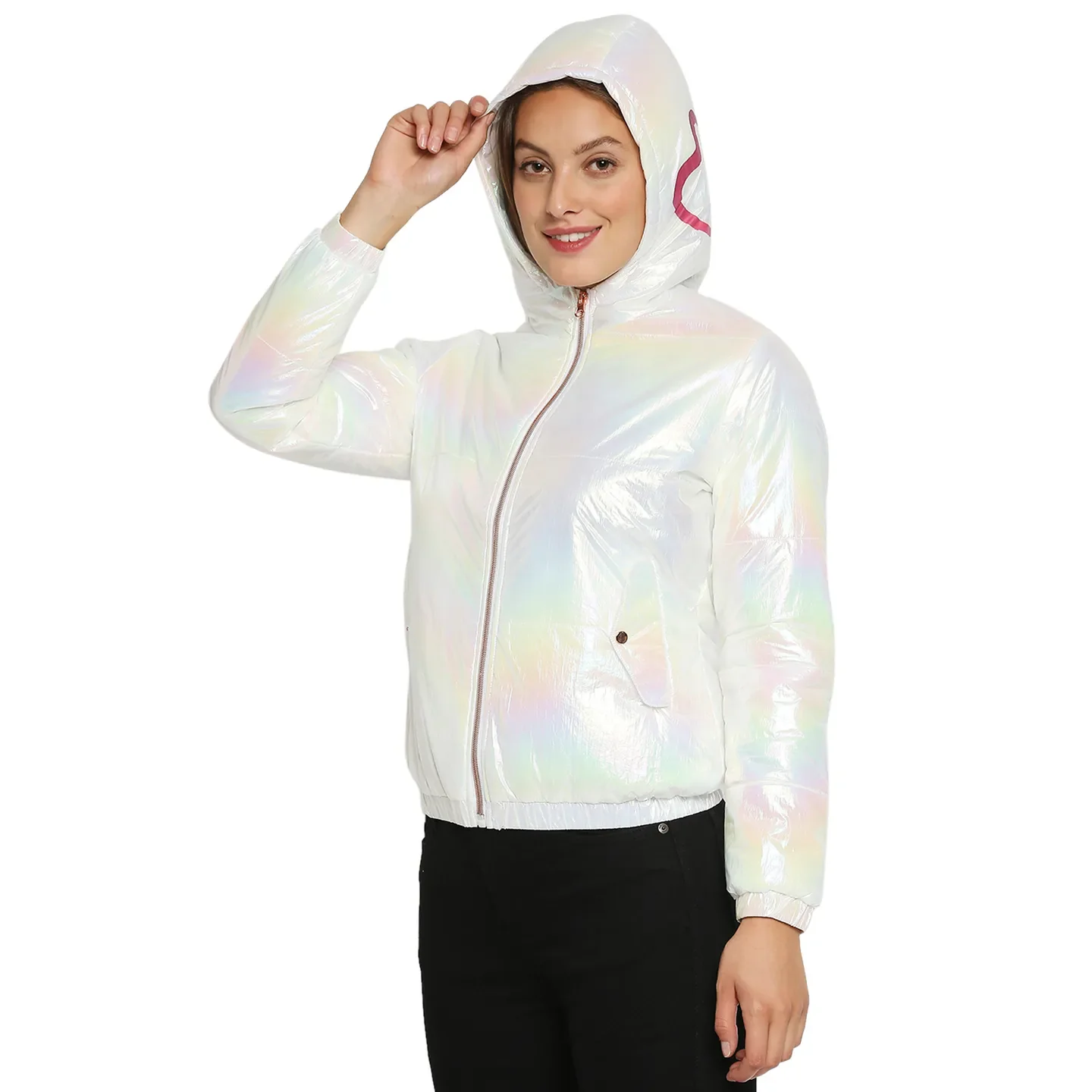 White Regular Fit Long Sleeves Nylon Women's Jacket by Being Human Clothing - Image 4