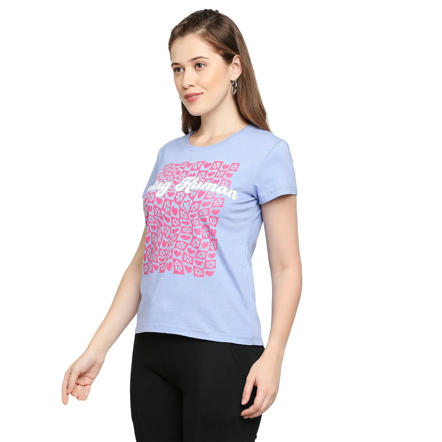 Blue Basic Fit Round Neck Short Sleeves Cotton Women's T-Shirt by Being Human Clothing - Image 2