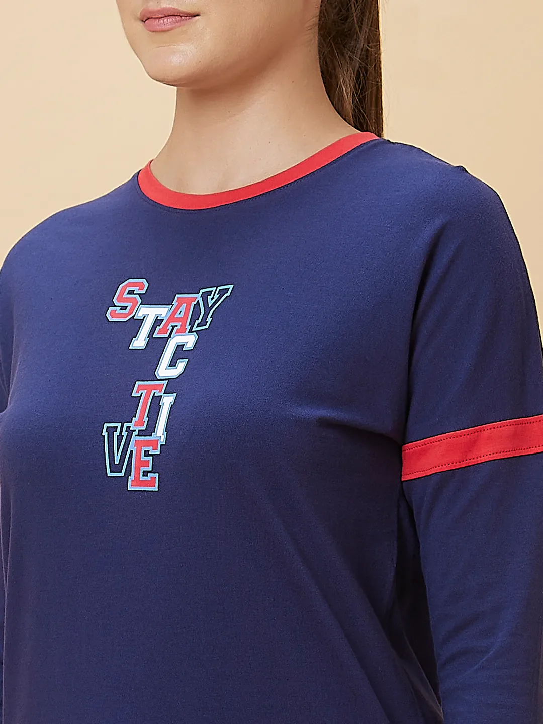 Navy Easy Fit Long Sleeve Women's T-Shirt By Being Human Clothing - Image 5