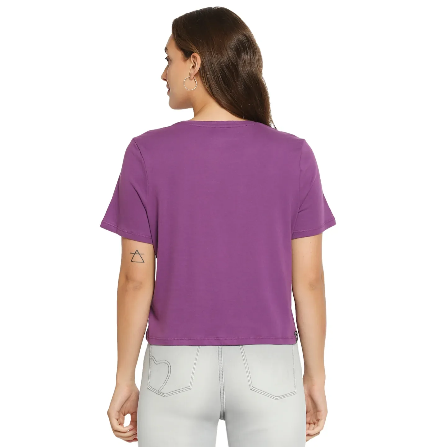 Purple Basic Boxy Fit Round Neck Drop Shoulder Sleeves Cotton Women's T-Shirt by Being Human Clothing - Image 3
