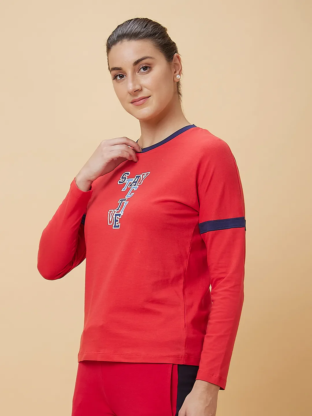 Red Easy Fit Long Sleeve Women's T-Shirt By Being Human Clothing - Image 4