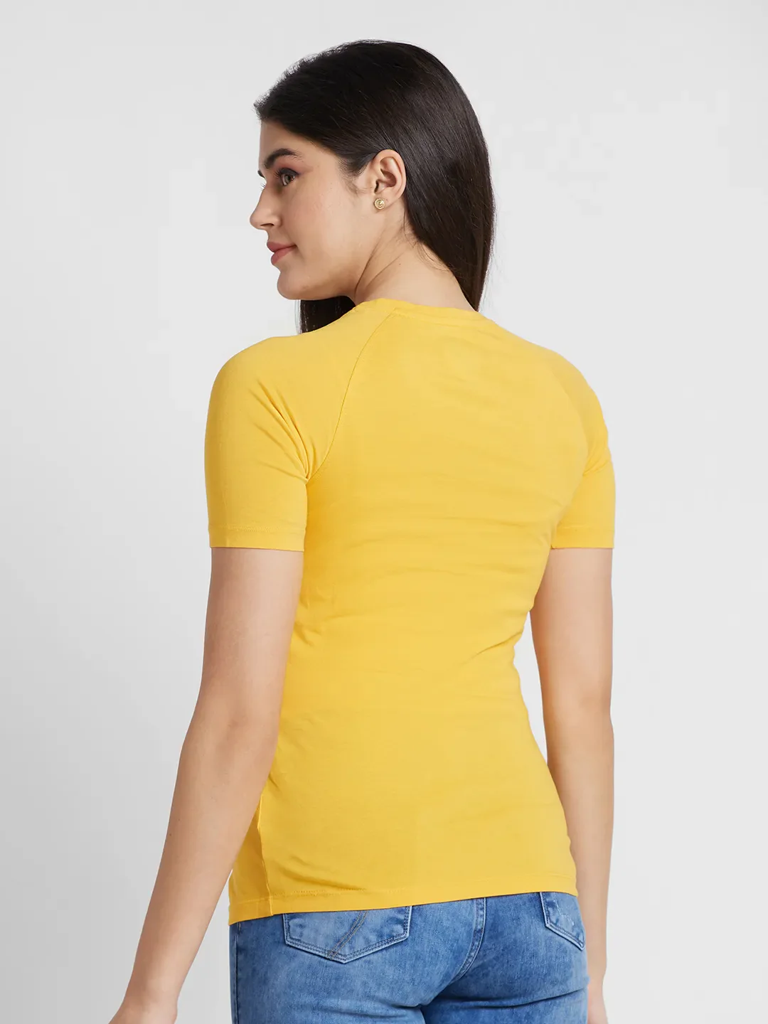 Yellow Basic Fit Round Neck Short Sleeves Cotton Women's T-Shirt by Being Human Clothing - Image 3