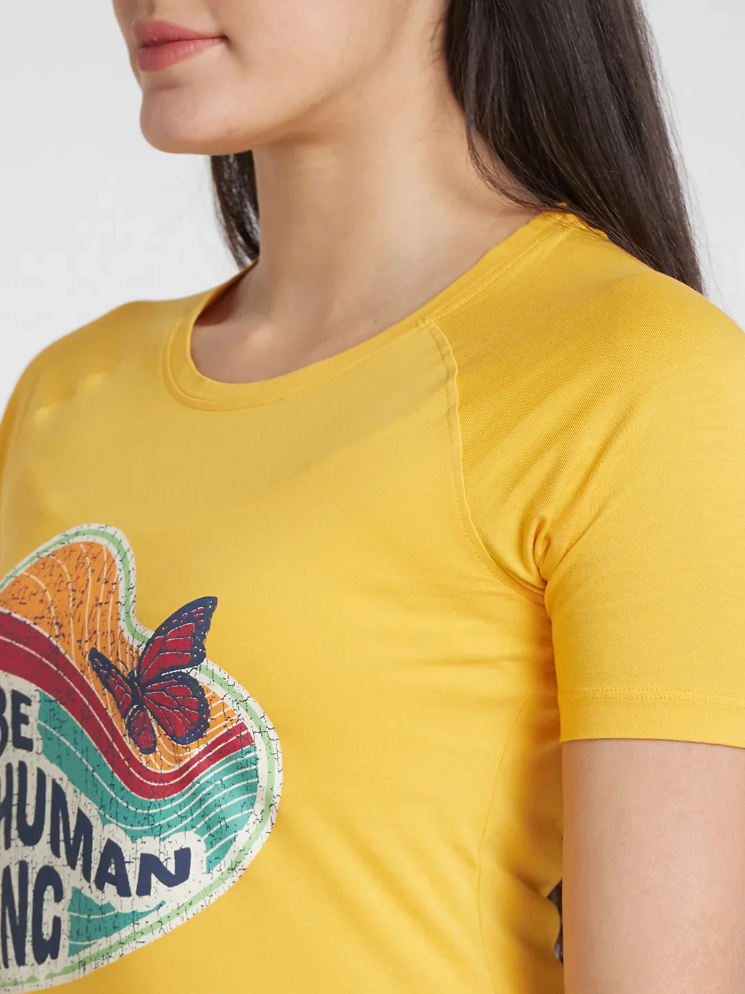 Yellow Basic Fit Round Neck Short Sleeves Cotton Women's T-Shirt by Being Human Clothing - Image 5