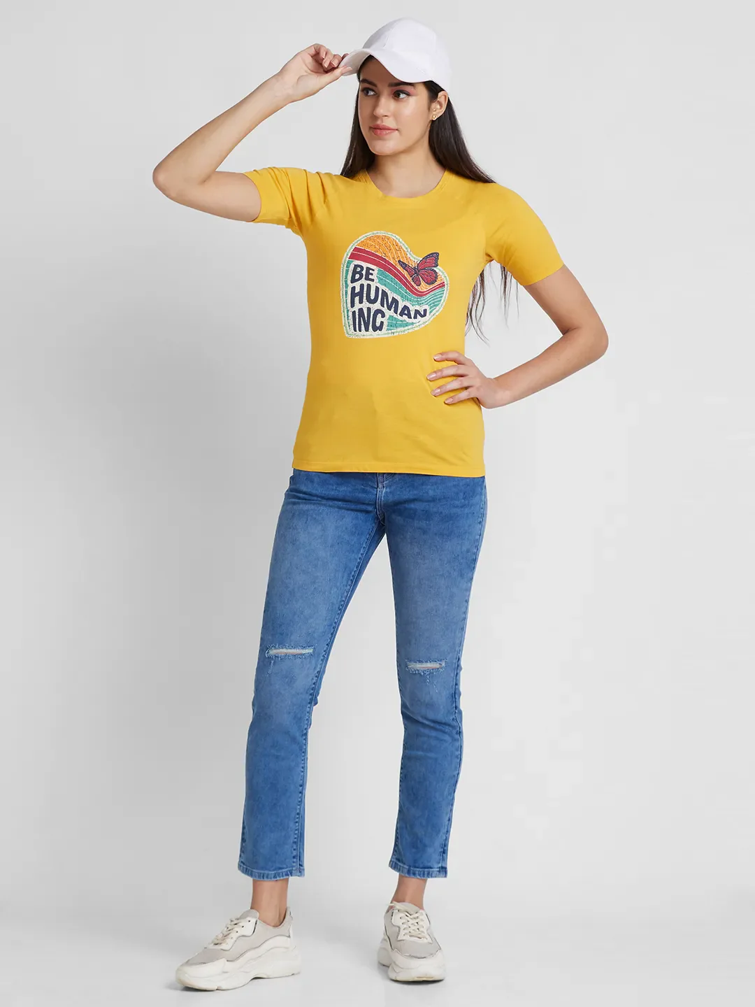 Yellow Basic Fit Round Neck Short Sleeves Cotton Women's T-Shirt by Being Human Clothing - Image 6