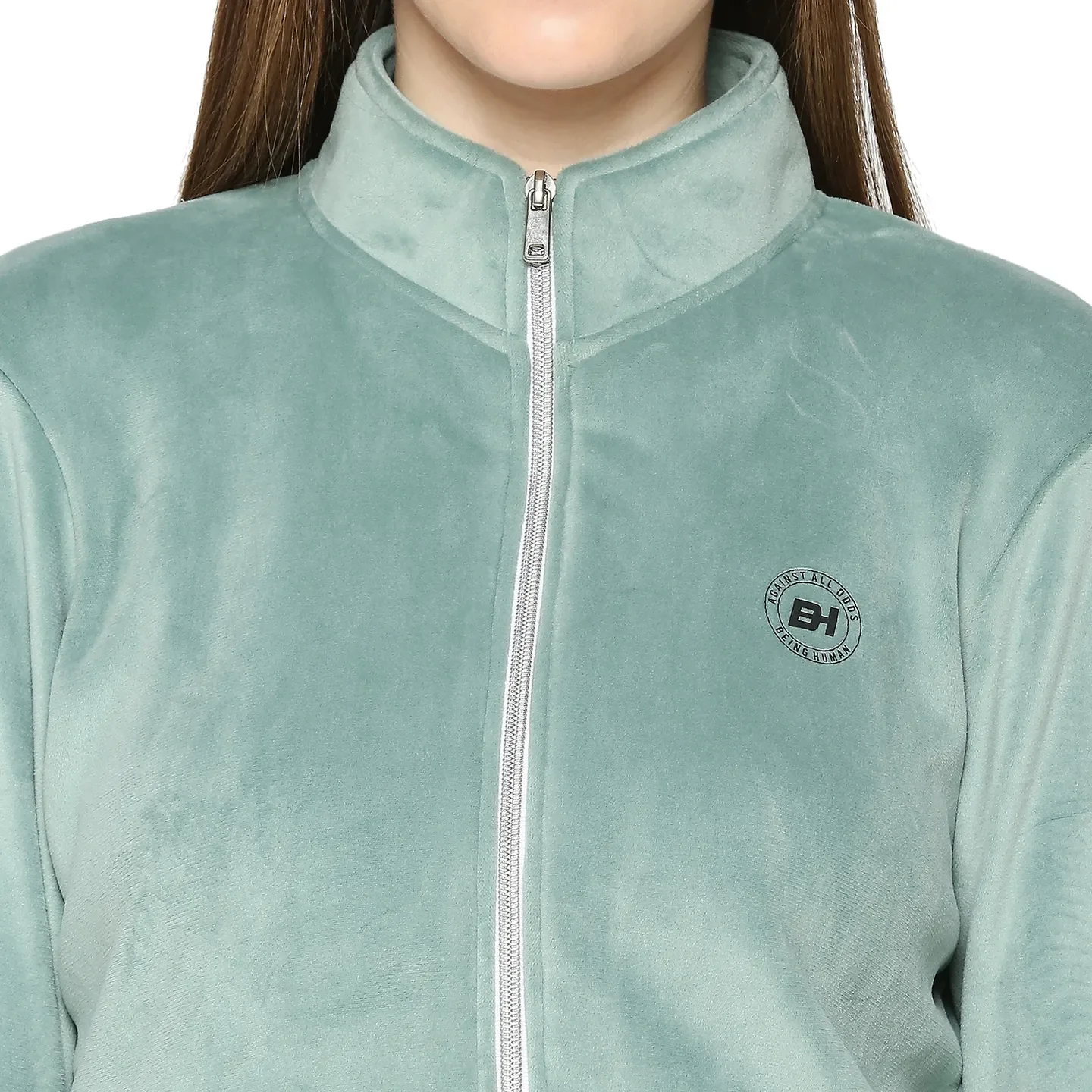 Green Regular Fit High Neck Long Sleeves Women's Sweatshirt by Being Human Clothing - Image 4