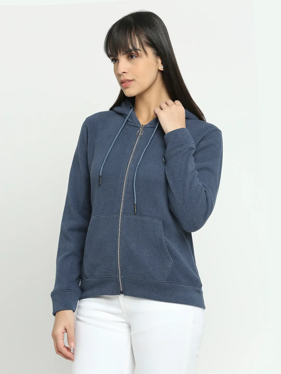 Blue Basic Fit  Long Sleeves Women's Hoodie by Being Human Clothing - Image 2