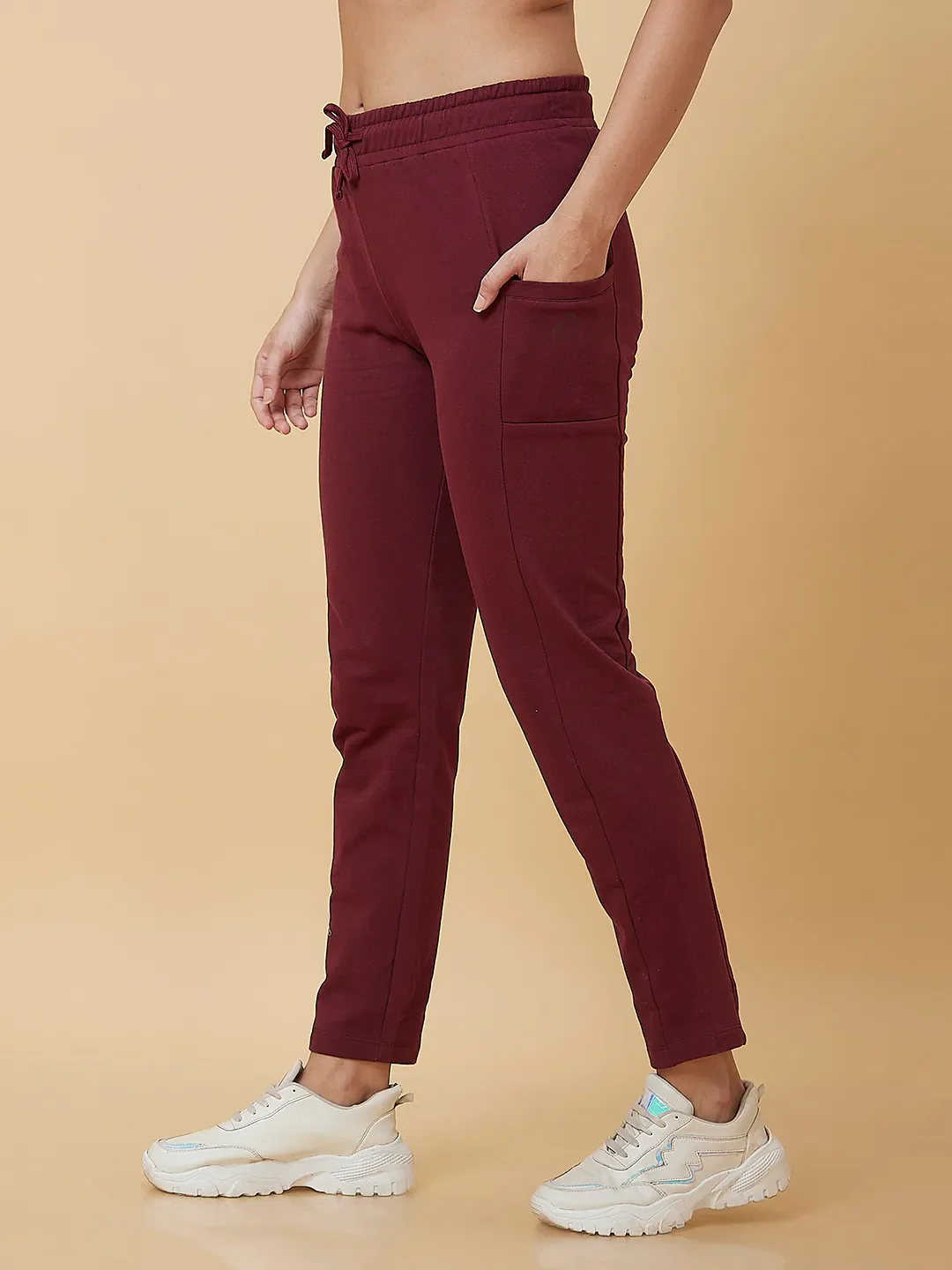 Maroon Slim Fit Women's Track Pants By Being Human Clothing - Image 4