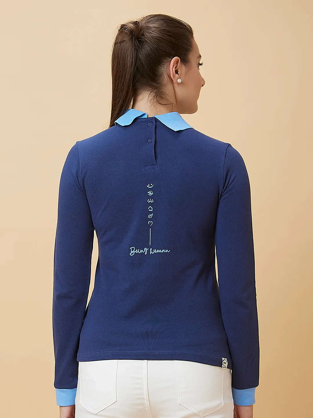 Navy Women's Polo T-Shirt By Being Human Clothing - Image 3