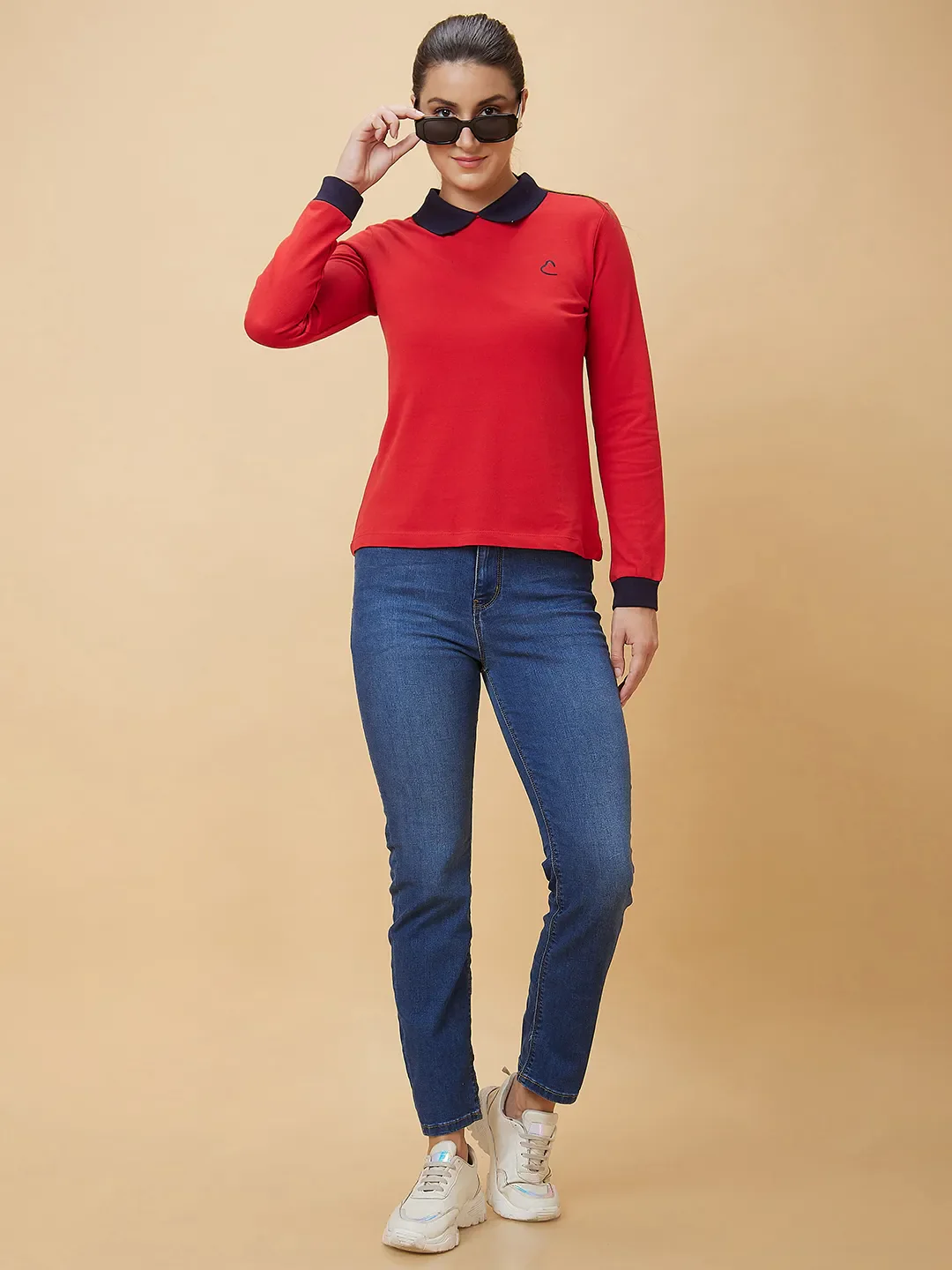 Red Long Sleeve Women's Polo T-Shirt By Being Human Clothing - Image 6