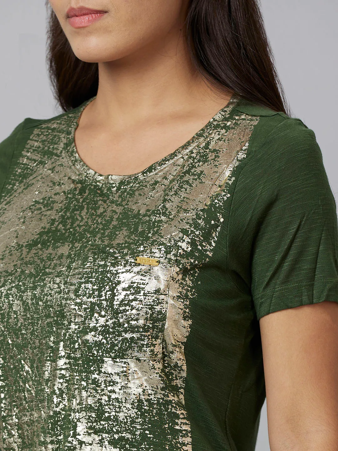 Green Basic Fit Round Neck Short Sleeves Viscose Women's T-Shirt by Being Human Clothing - Image 5