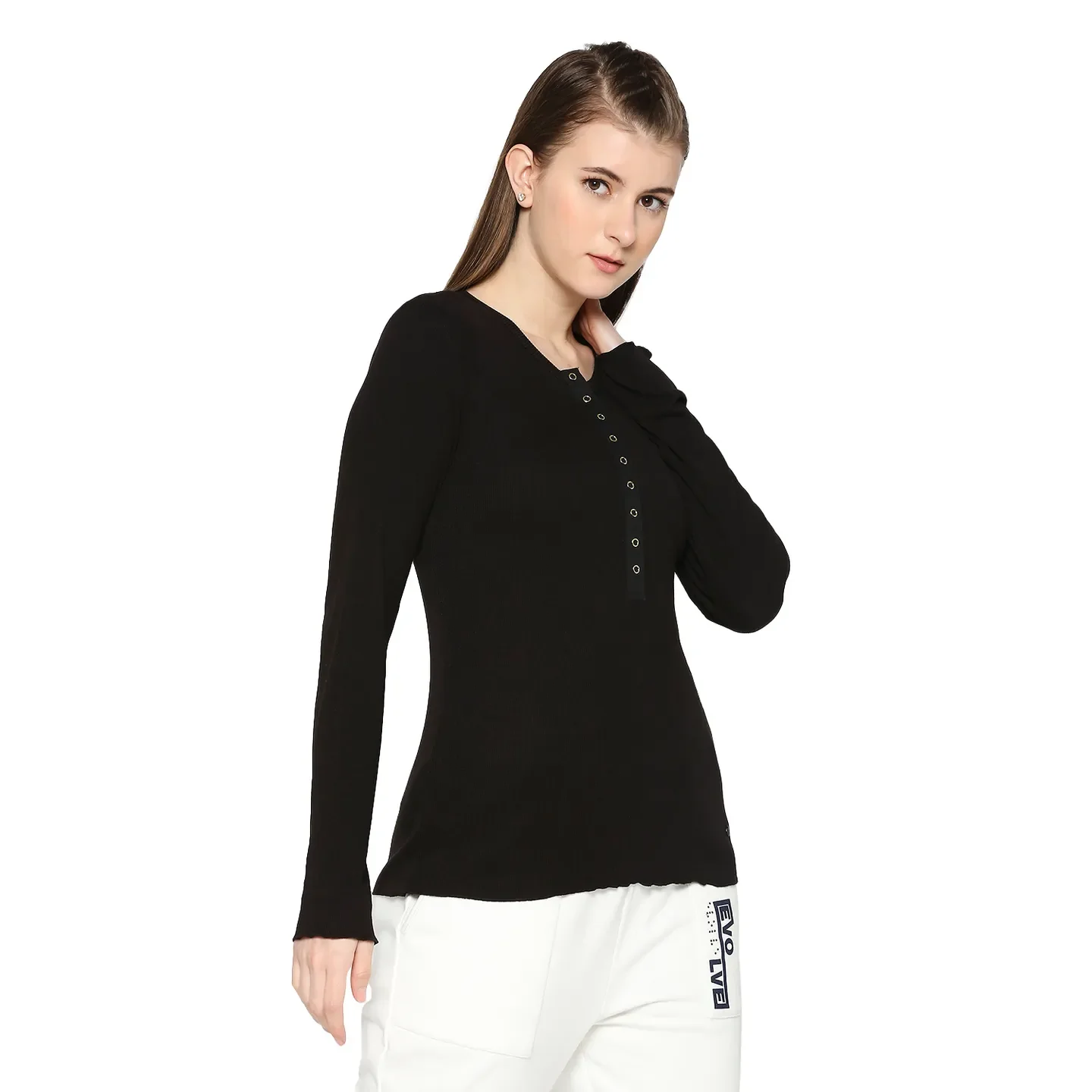 Black Regular Fit High Neck Long Sleeves Women's Sweatshirt by Being Human Clothing - Image 3