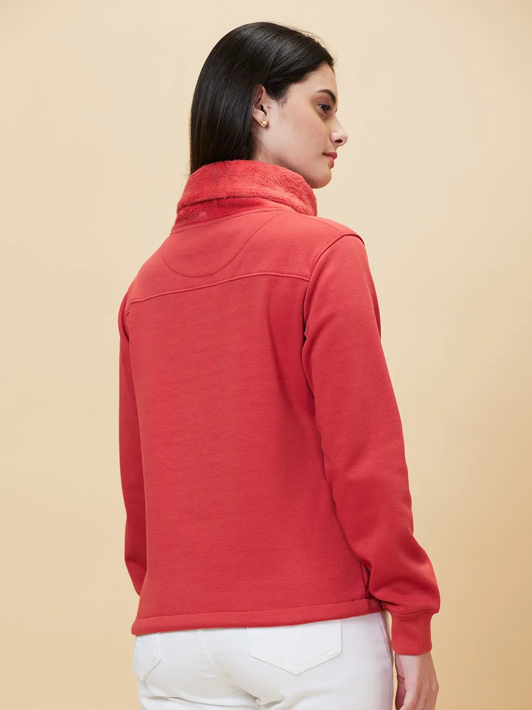 Orange Regular Fit Cowl Neck Long Sleeves Women's Sweatshirt by Being Human Clothing - Image 3