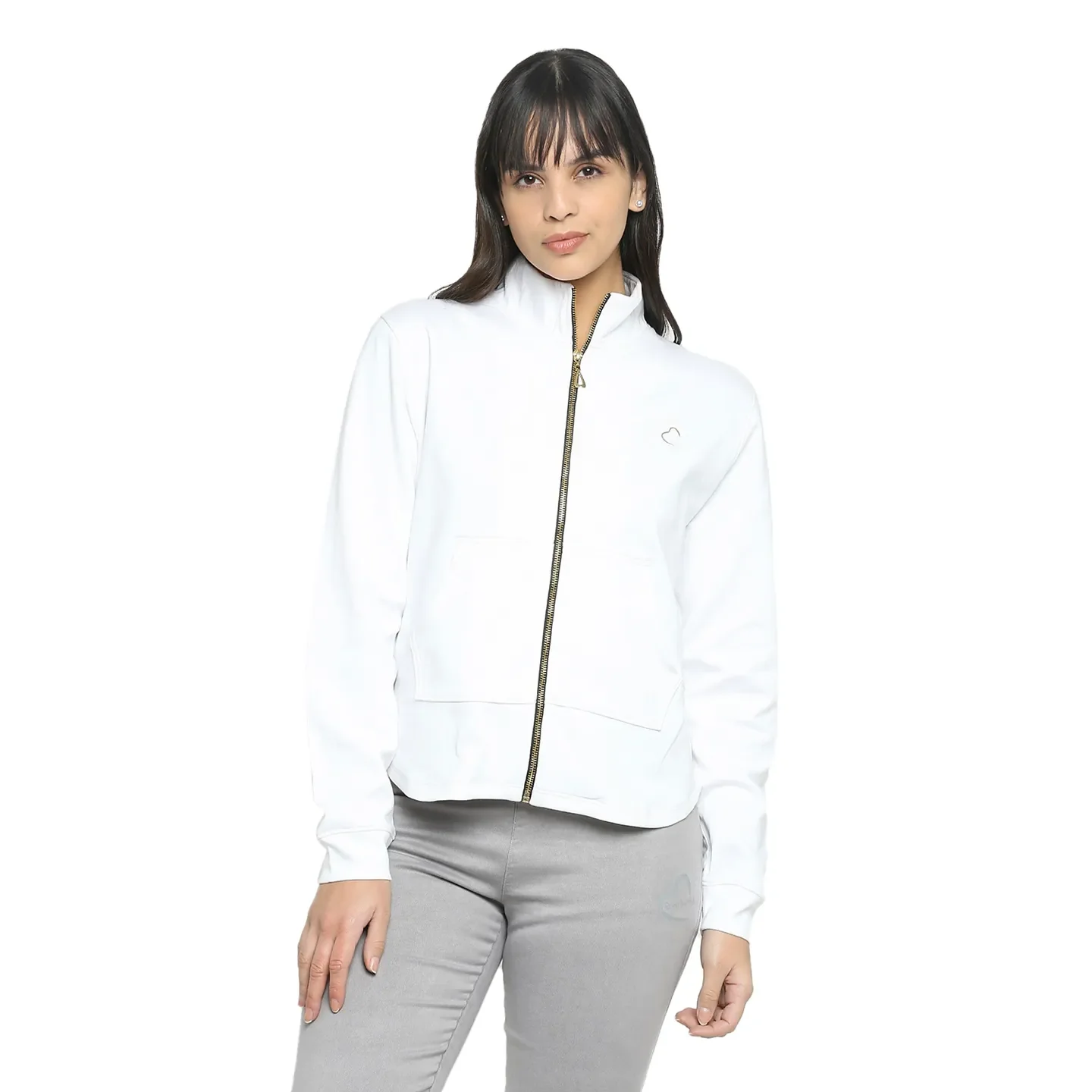 White Regular Fit High Neck Long Sleeves Women's Sweatshirt by Being Human Clothing
