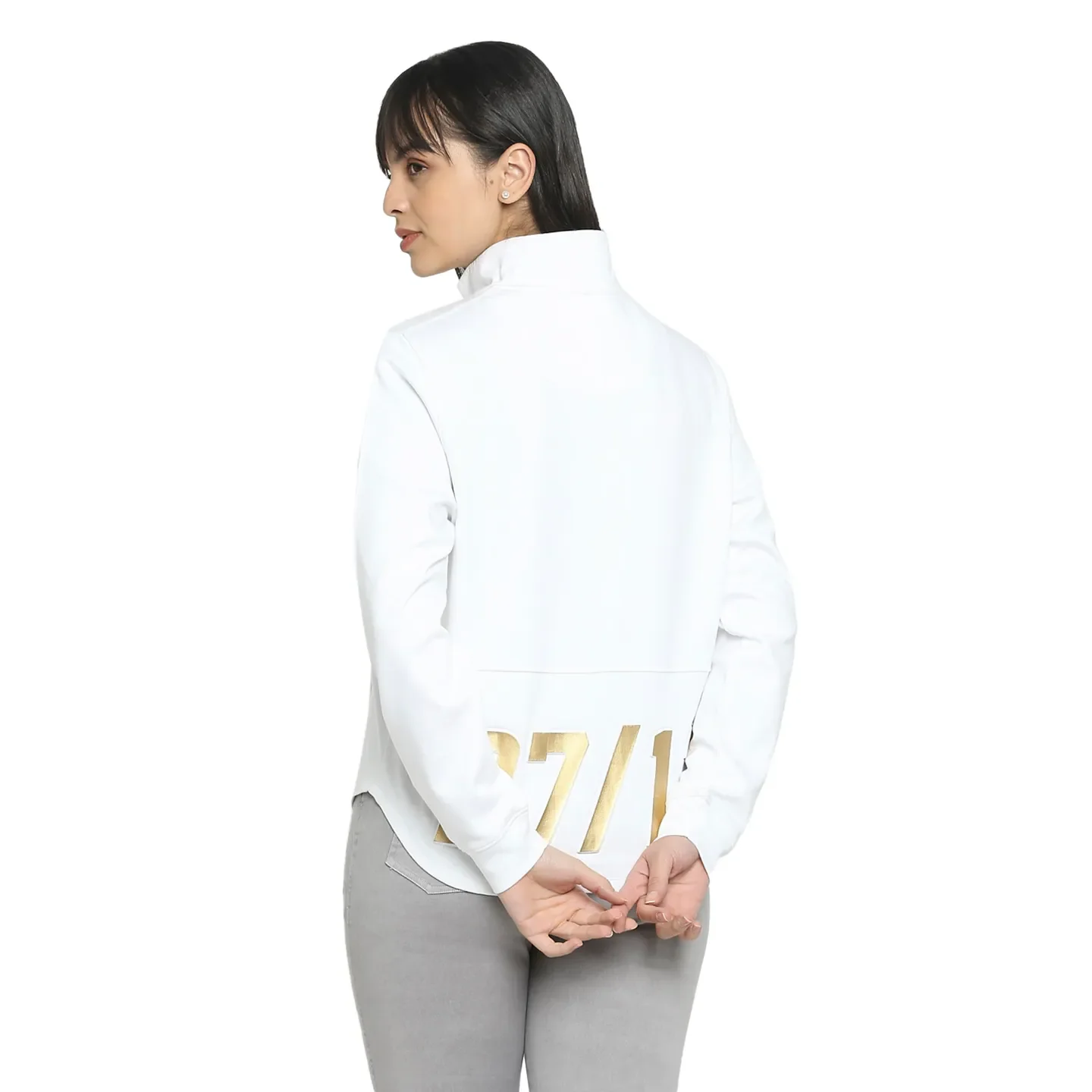 White Regular Fit High Neck Long Sleeves Women's Sweatshirt by Being Human Clothing - Image 4