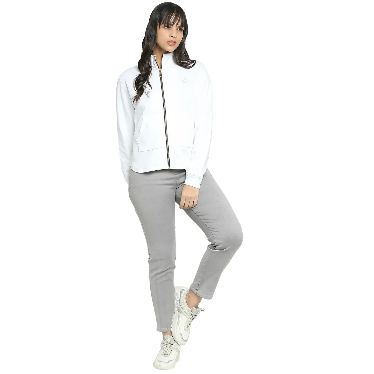 White Regular Fit High Neck Long Sleeves Women's Sweatshirt by Being Human Clothing - Image 6