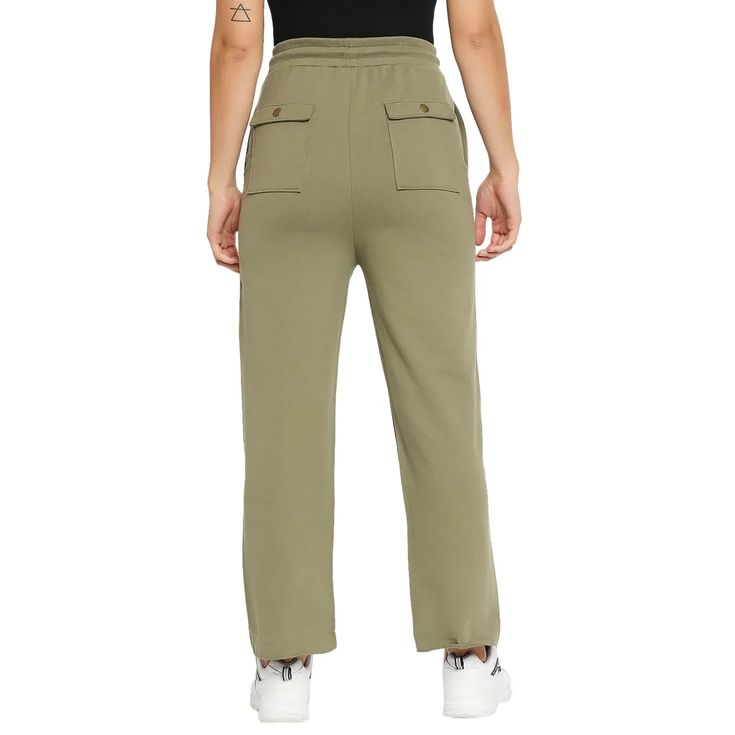 Olive Mid Rise Regular Fit Cotton Women's Track Pants by Being Human Clothing - Image 4