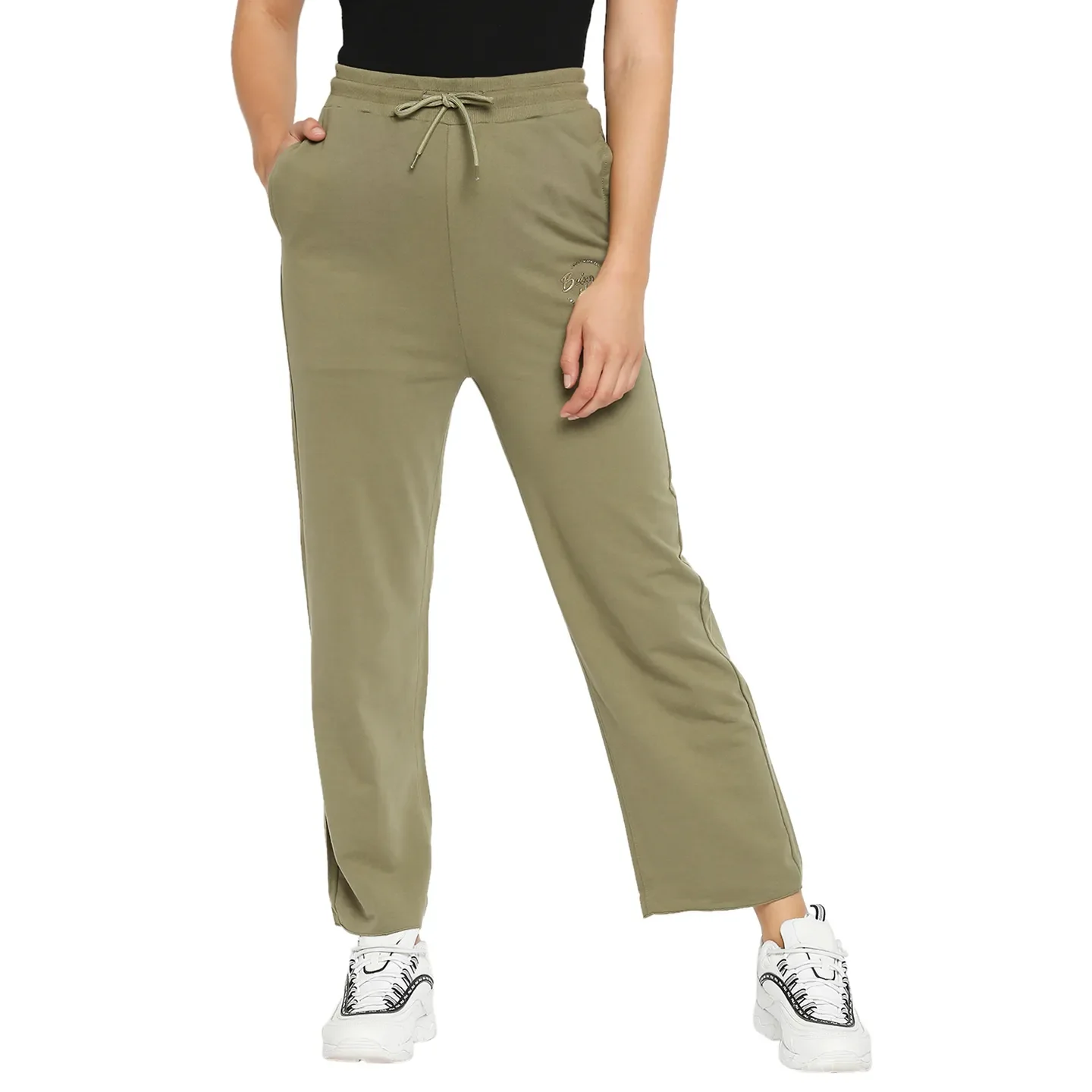 Olive Mid Rise Regular Fit Cotton Women's Track Pants by Being Human Clothing - Image 6