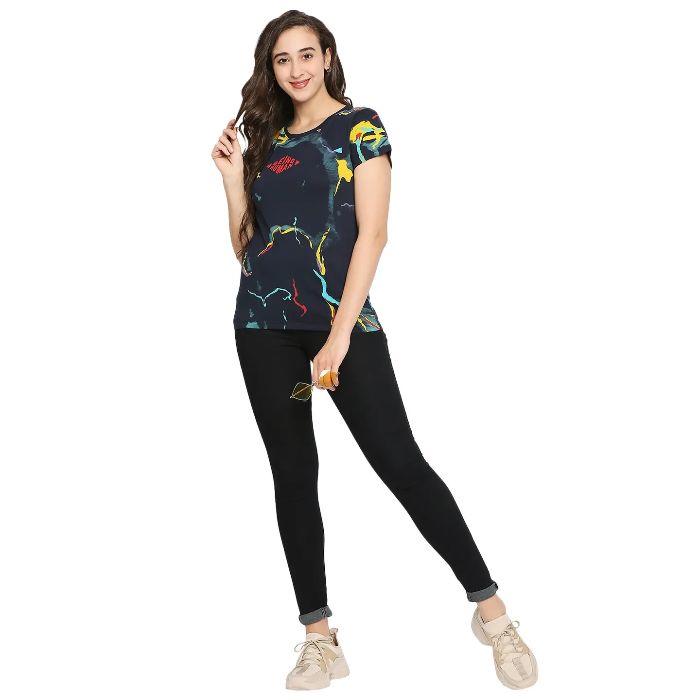 Blue Relax Fit Round Neck Short Sleeves Cotton Women's T-Shirt by Being Human Clothing - Image 6
