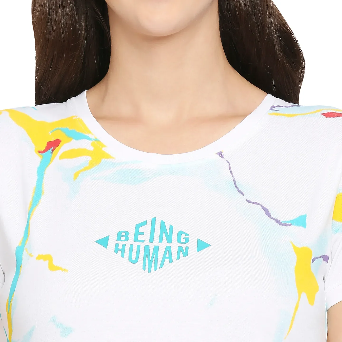 White Relax Fit Round Neck Short Sleeves Cotton Women's T-Shirt by Being Human Clothing - Image 5