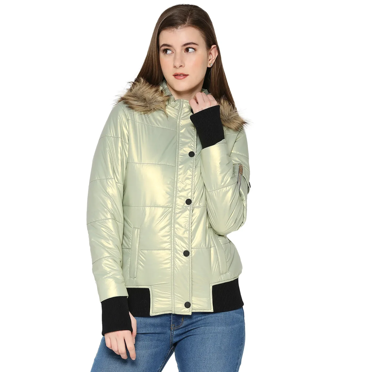 Green Semi Fit  Long Sleeves Women's Jacket by Being Human Clothing