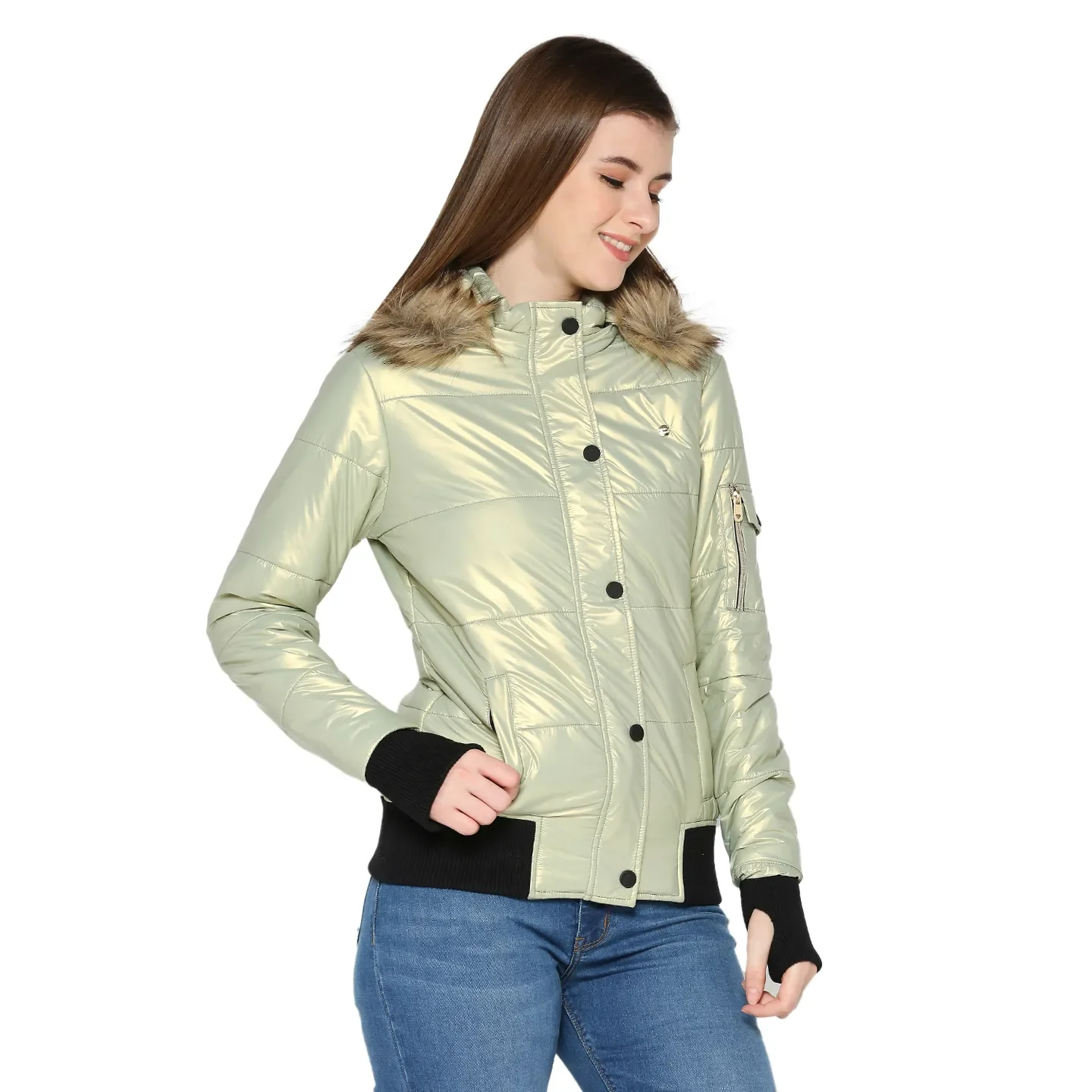 Green Semi Fit  Long Sleeves Women's Jacket by Being Human Clothing - Image 3