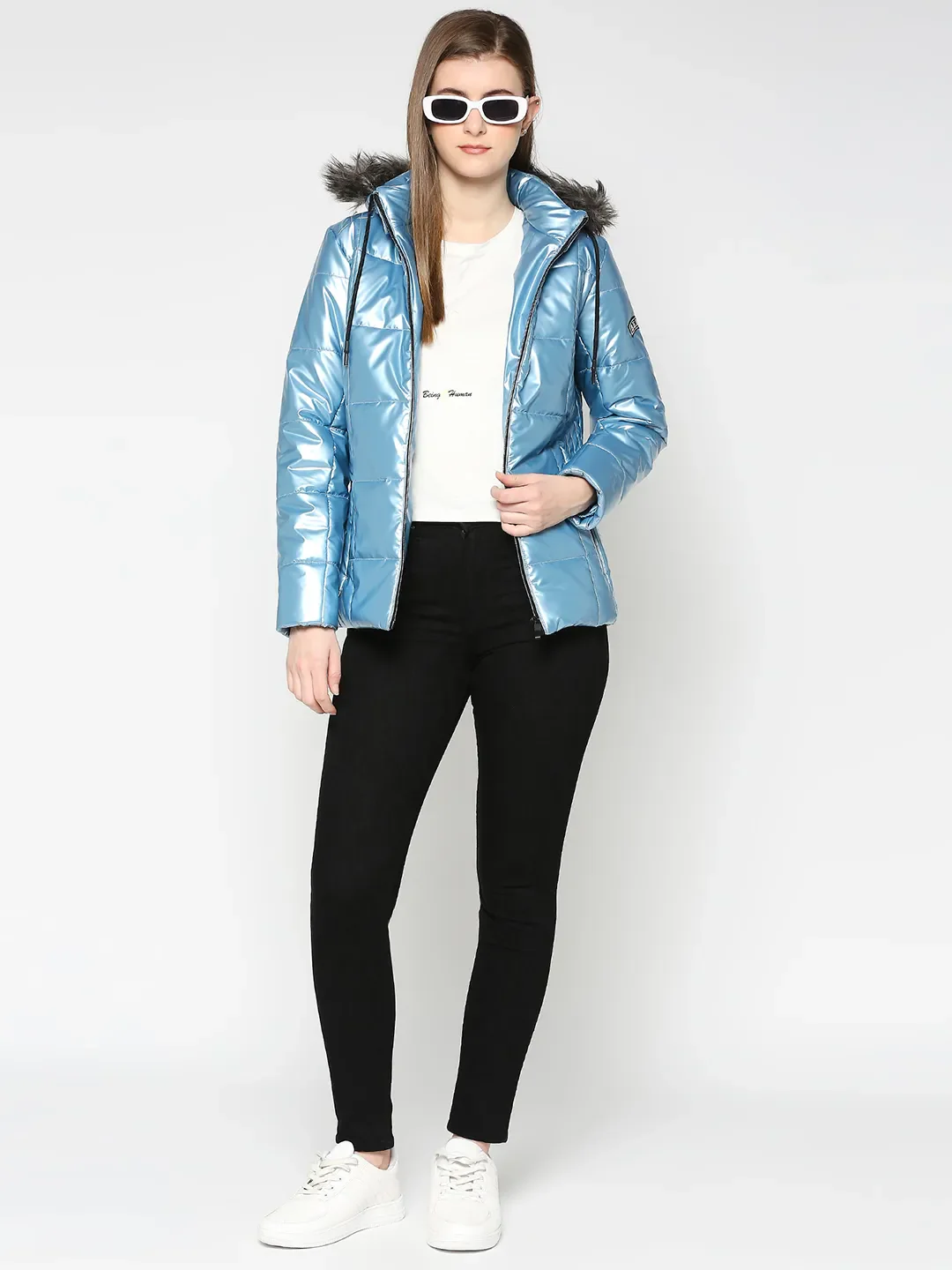 Metalic Blue Semi Fit Long Sleeve Women's Jacket By Being Human Clothing - Image 6