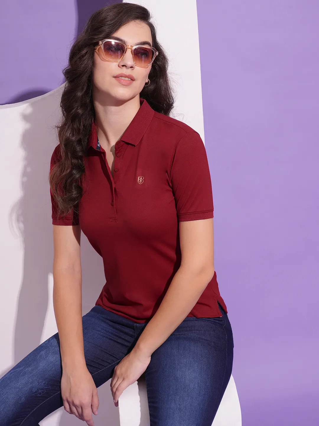 Dark Red Semi Fit Women's Viscose T-Shirt By Being Human Clothing - Image 6