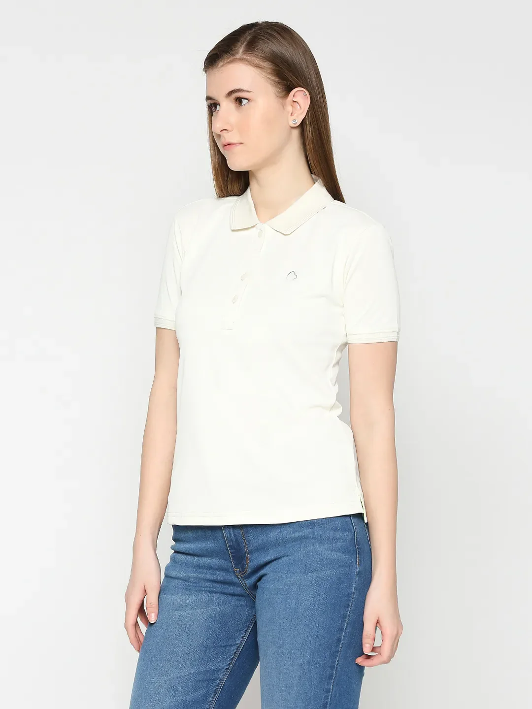 White Semi Fit Polo Collar Short Sleeves Women's T-Shirt by Being Human Clothing - Image 3