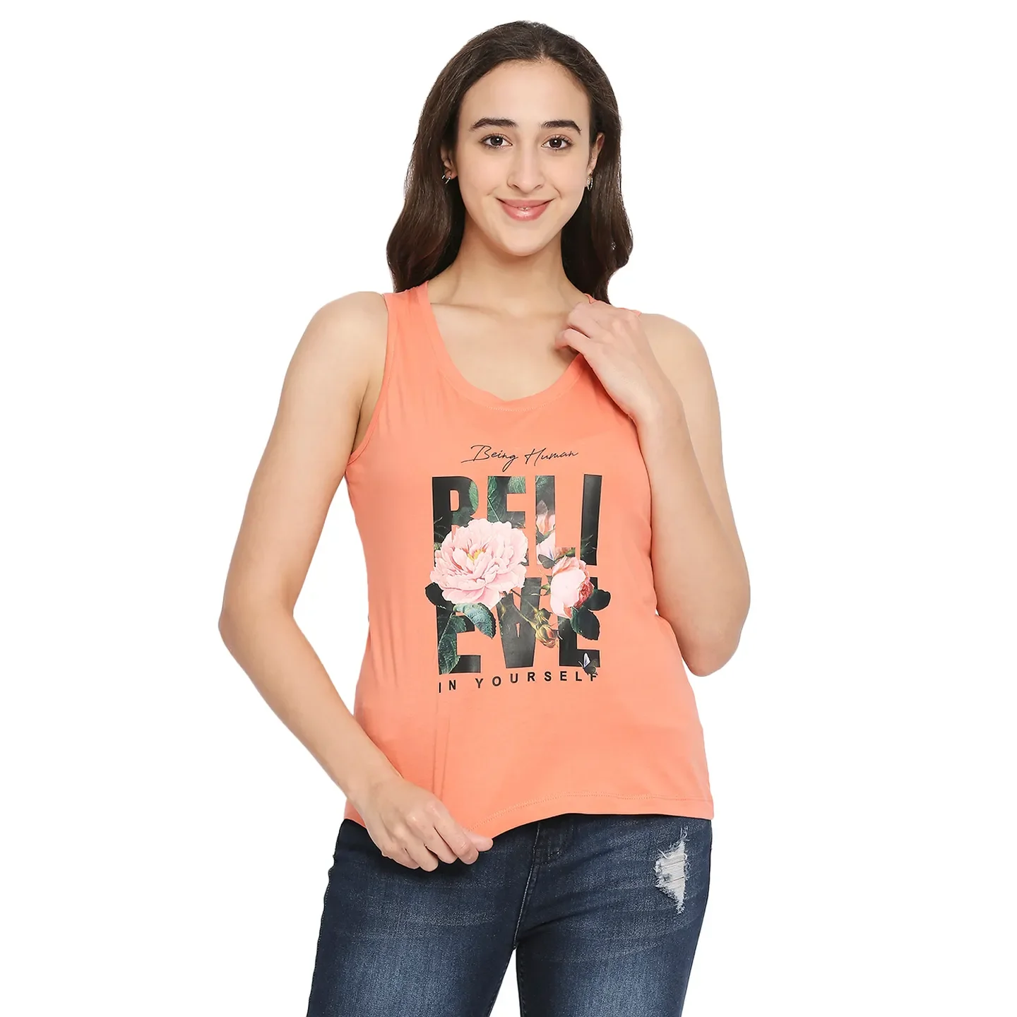 Peach Semi Fit Women's Cotton Tank Top By Being Human Clothing