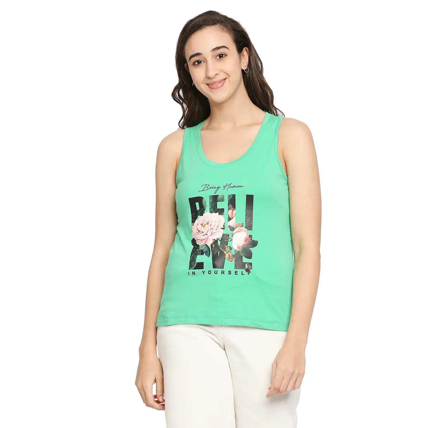 Green Semi Fit Women's Cotton Tank Top By Being Human Clothing