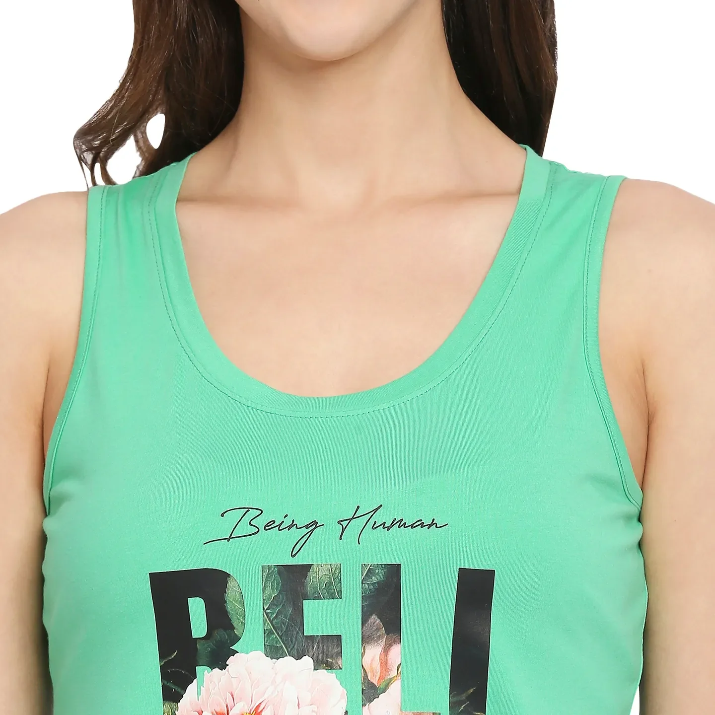 Green Semi Fit Women's Cotton Tank Top By Being Human Clothing - Image 5