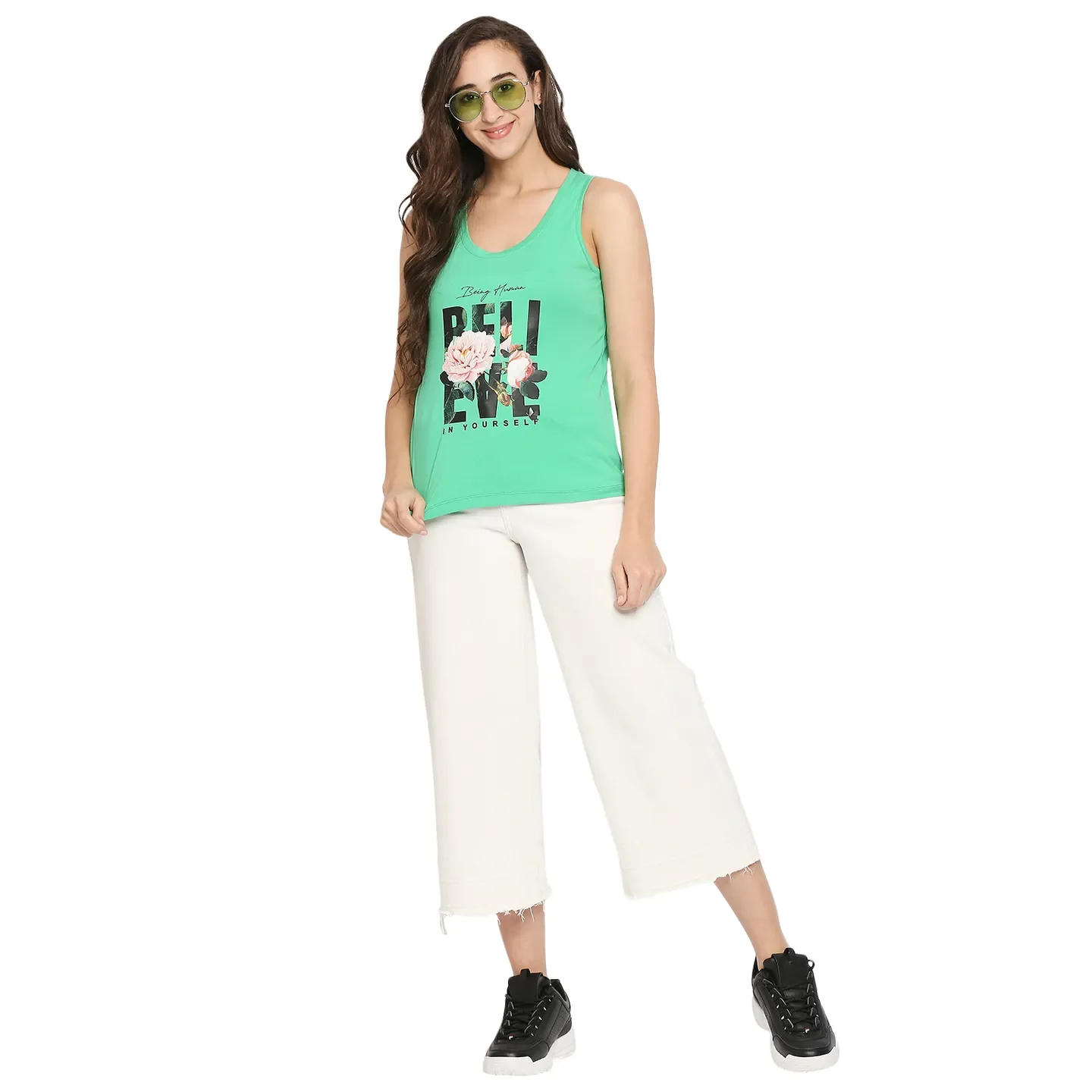 Green Semi Fit Women's Cotton Tank Top By Being Human Clothing - Image 6
