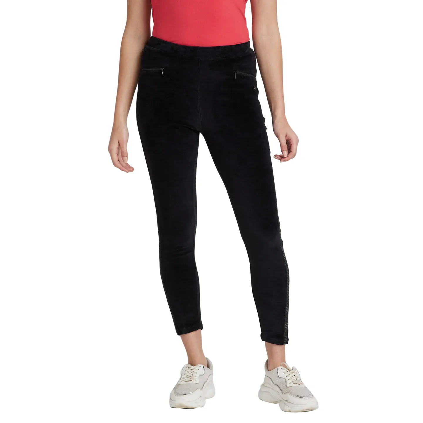 Black Slim Fit Women's Cotton Blend Leggings By Being Human Clothing